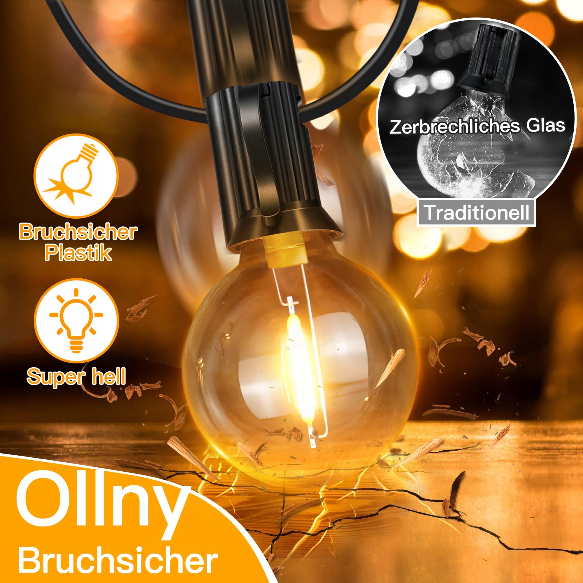 OLLNY Lampki Zewnętrzne Girlanda 15M LED Wodoodporna Do Ogrodu Tarasu — miniatura 3