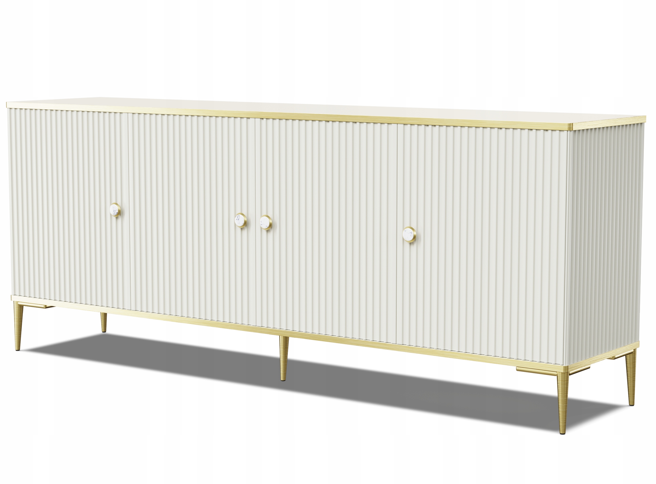 Komoda w stylu glamour Petra 182 cm 4D frezowana kaszmir złote nóżki