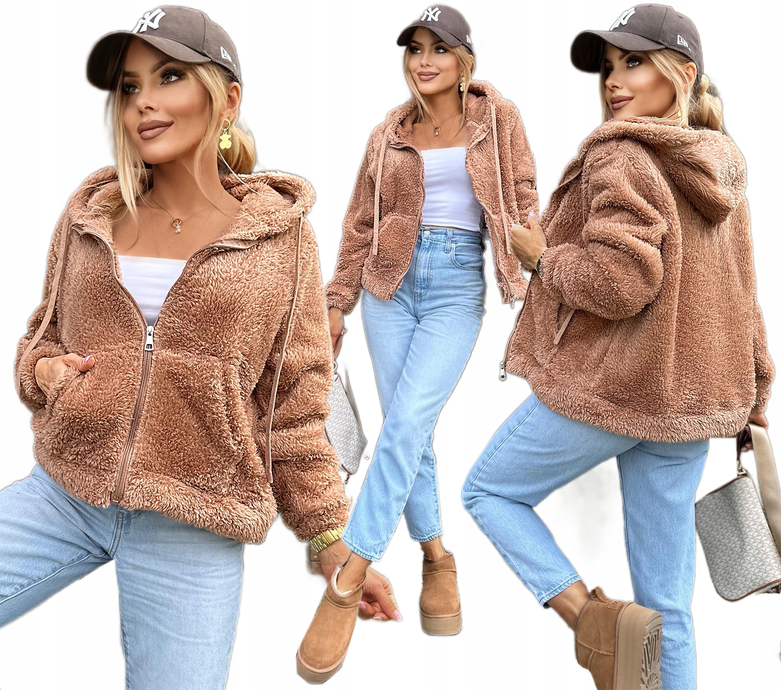 Bluza Damska z kapturem rozpinana ciepła miś kieszenie M L Khloe