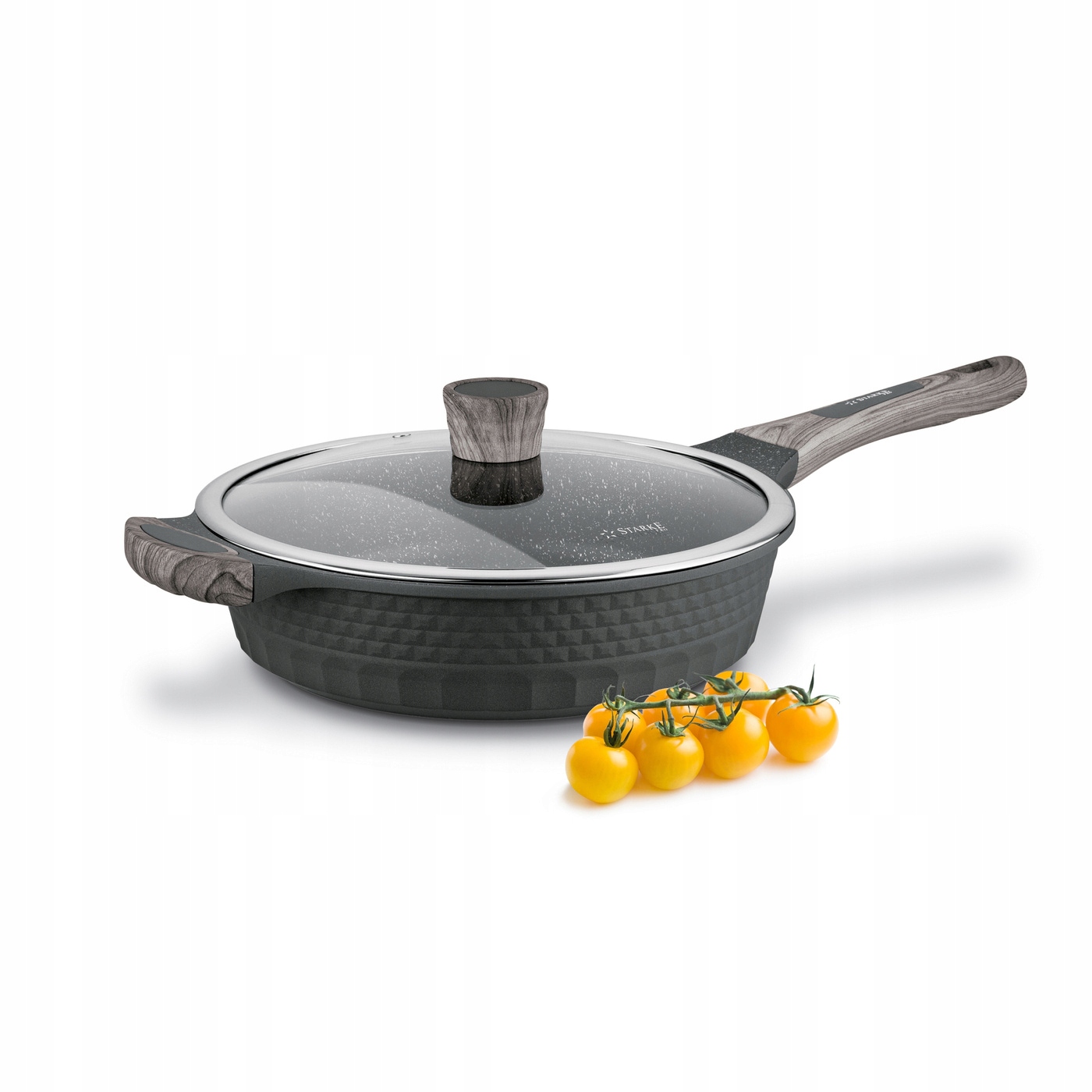 Patelnia Głęboka Indukcja Marmurkowa Pokrywka Starke Pro Embossed 28 x 7,5