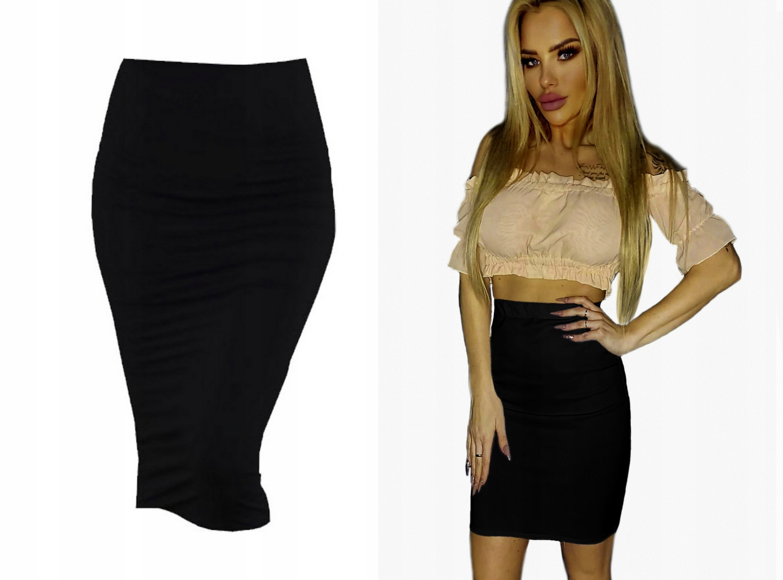 CZARNA SPÓDNICZKA MIDI TUBA OŁÓWKOWA na GUMCE przed KOLANA S/M