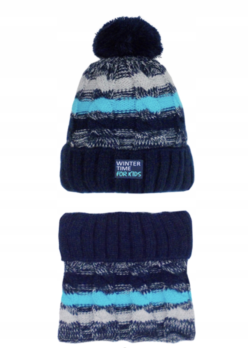 

Komplet zimowy czapka golf pompon Ajs 50-52 granat