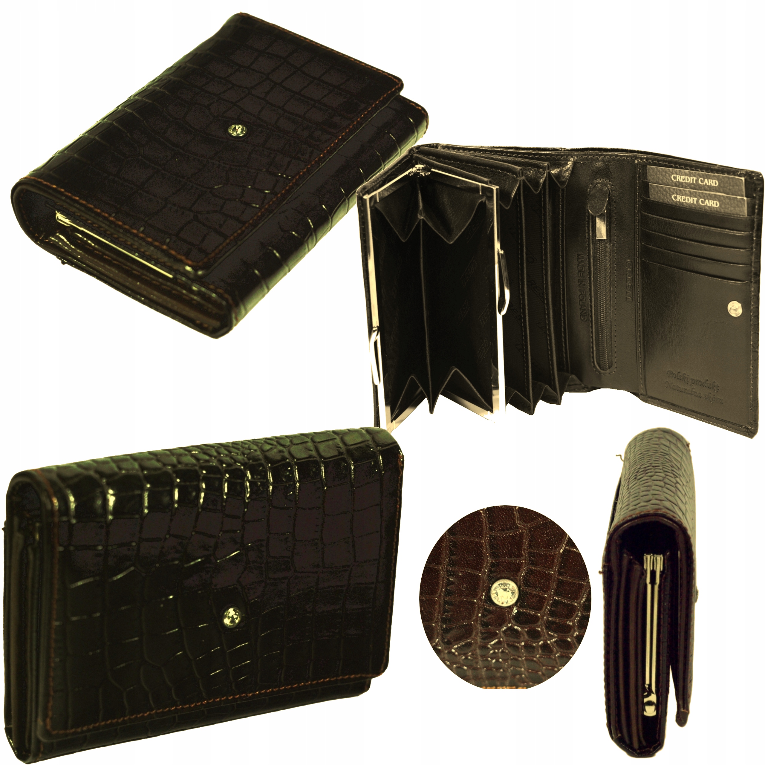 Dámská kožená peněženka malé hnědé krystaly Swarovski polská výroba