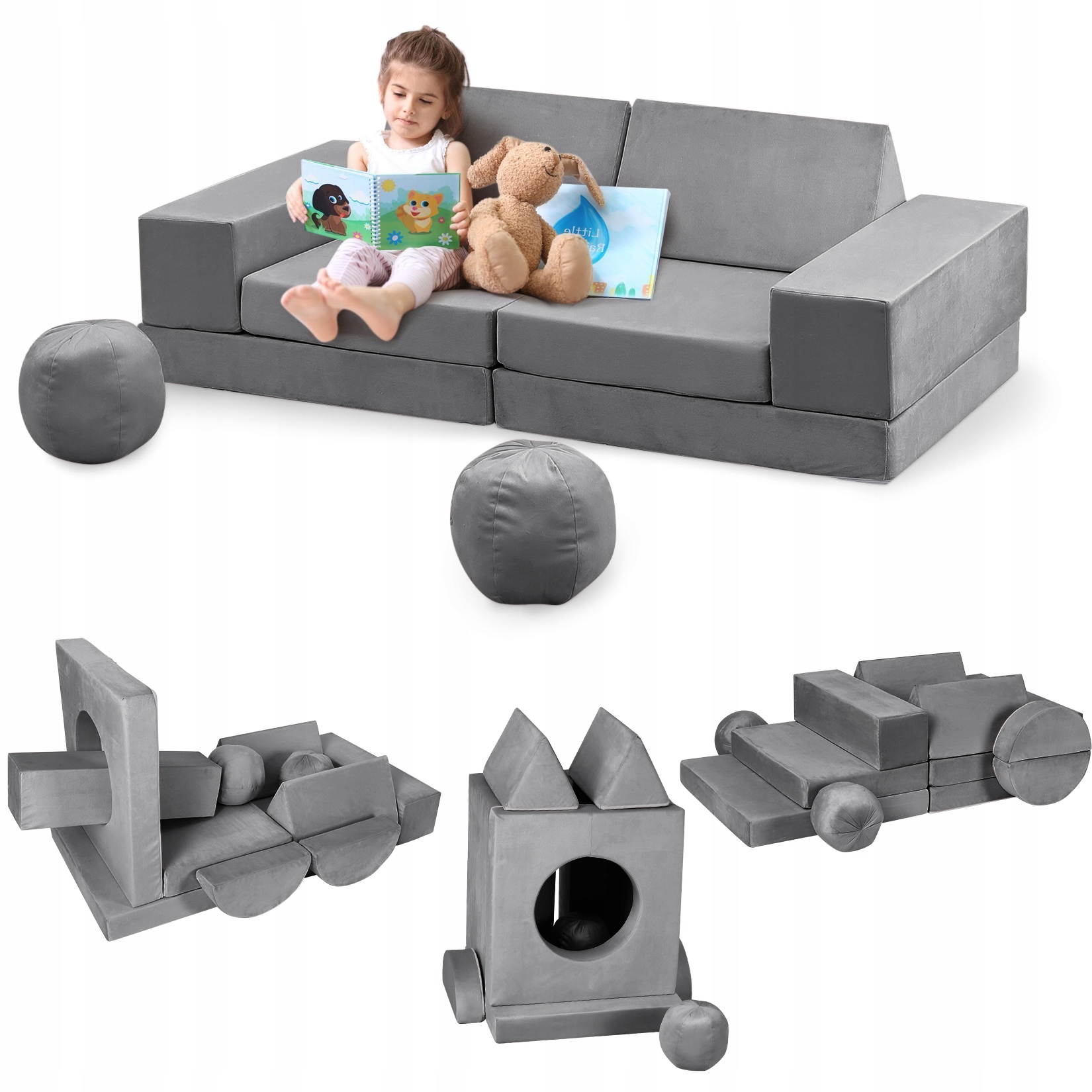 Modułowa kanapa do zabawy dla dzieci,Cabrio Sofa Set,12PCS,Dark Gray