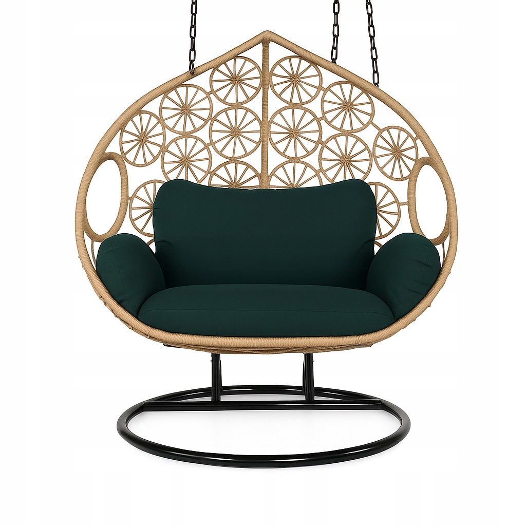 Duża XXL poduszka zielona welurowa na kokon na huśtawkę ogrodową wiszącą