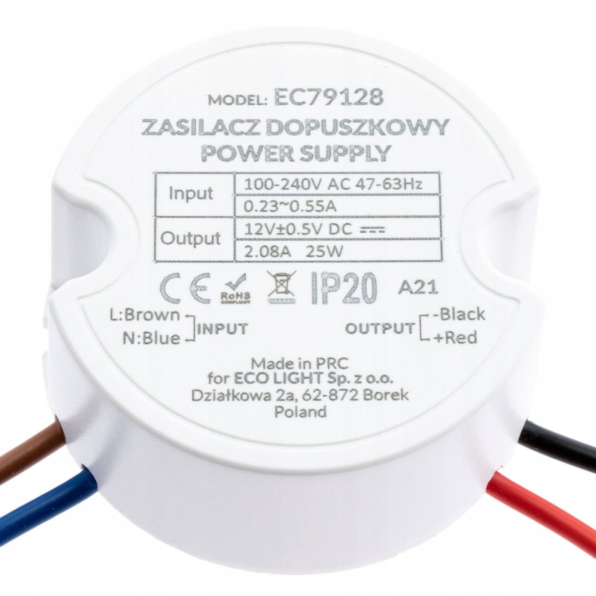 

Zasilacz do Taśmy Led 12V 25W Dopuszkowy Do Puszki