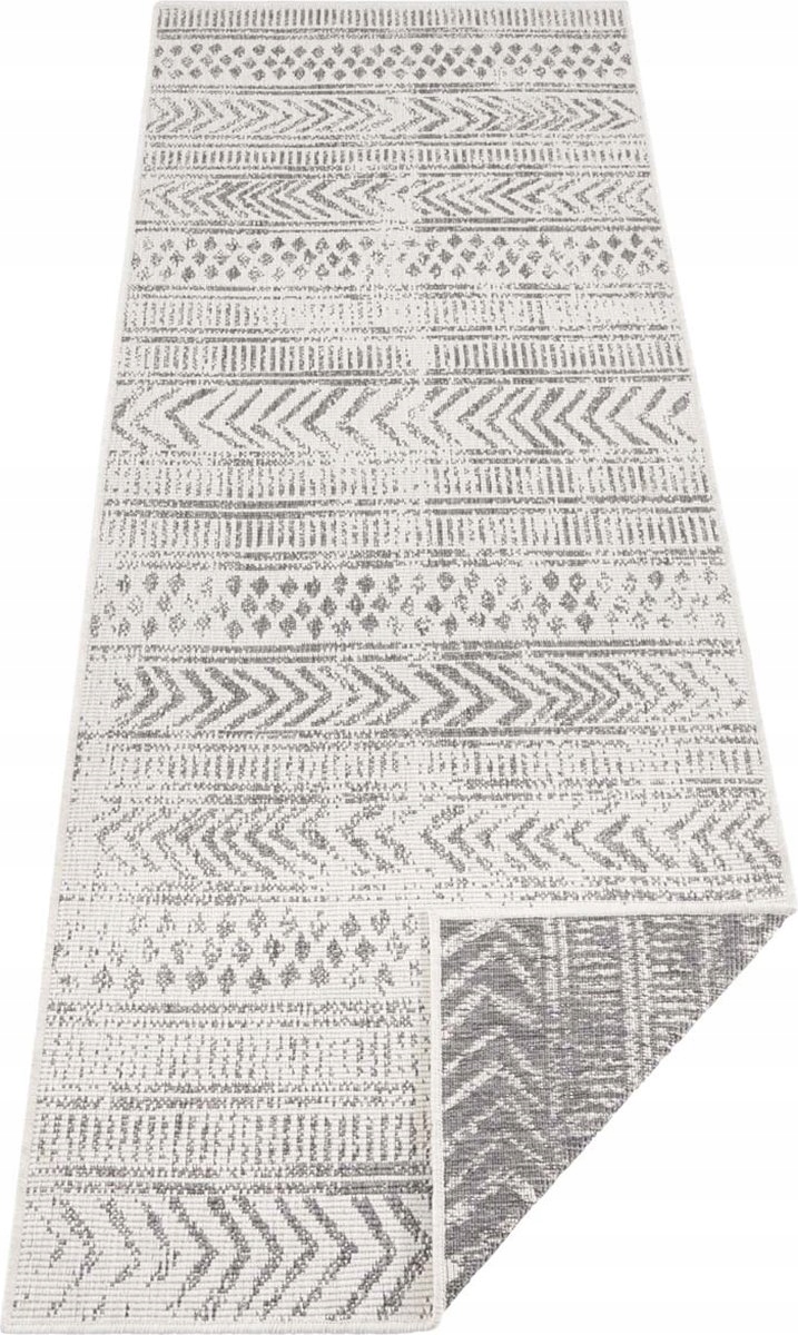 Behúň šedo-krémový na terasu, šnúrkový, 80x350 cm