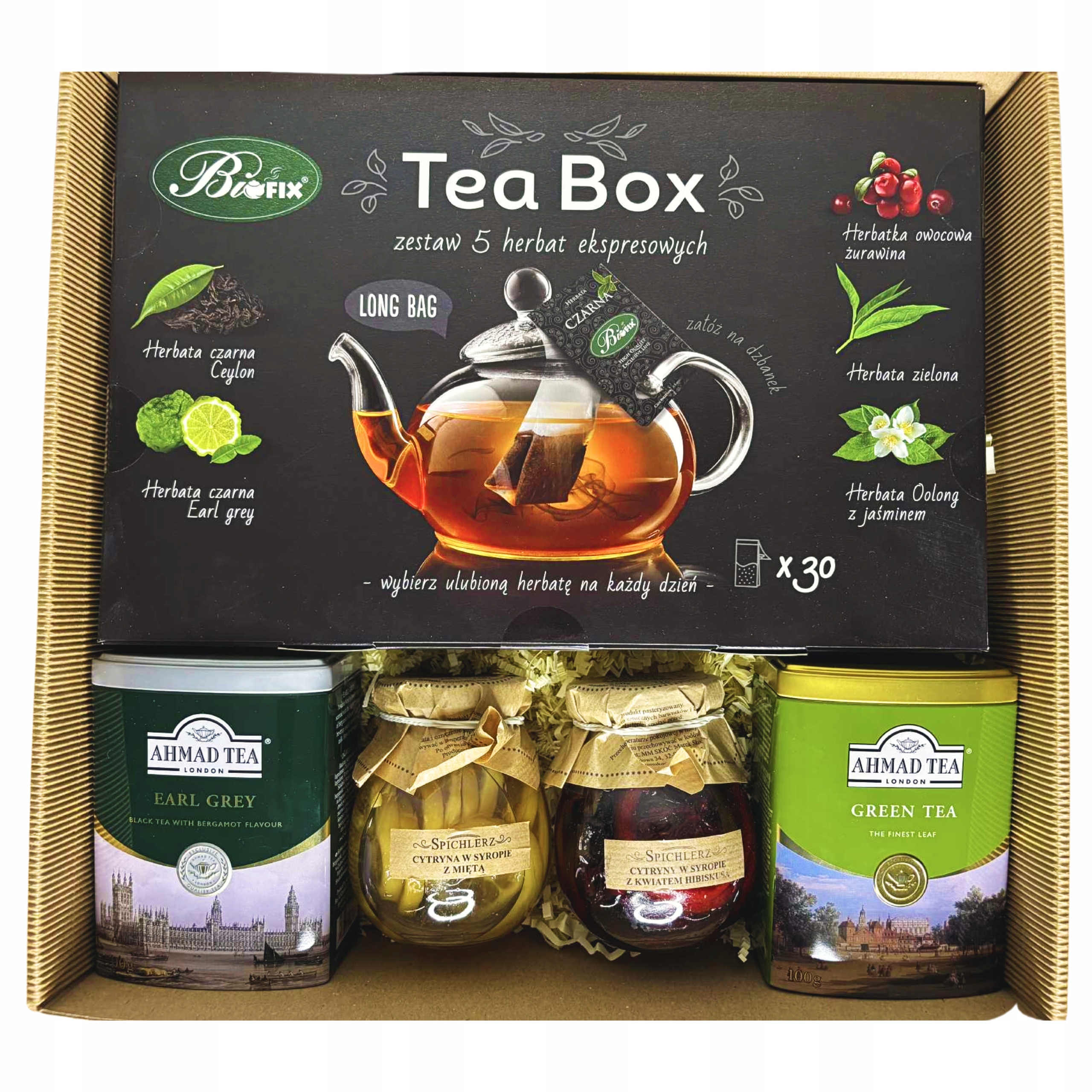 Zestaw Prezentowy z Cytrynkami w Syropie i kolekcją herbat Box upominkowy