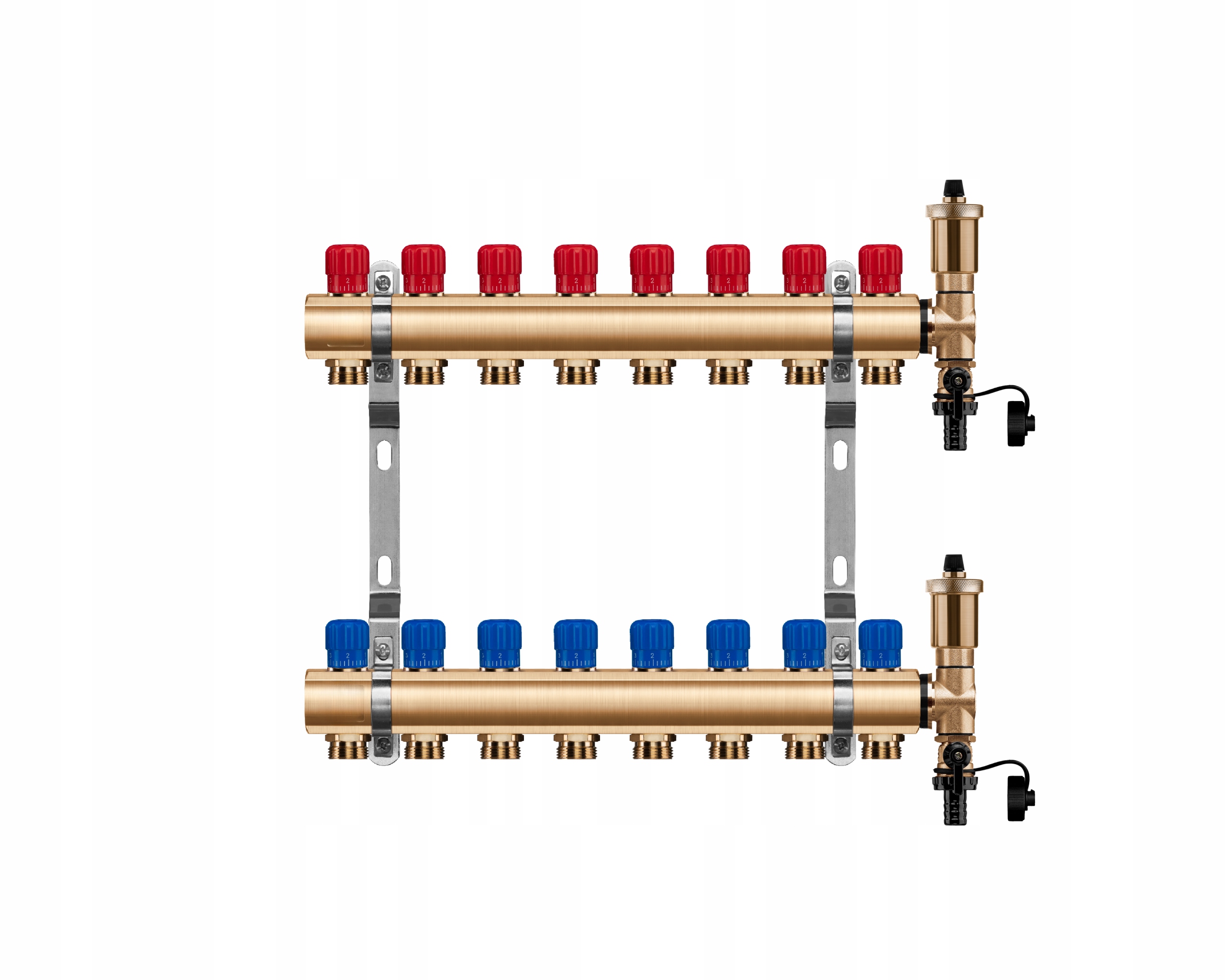 Mosazný rozdělovač s 8 manuálními okruhy pro radiátorové vytápění