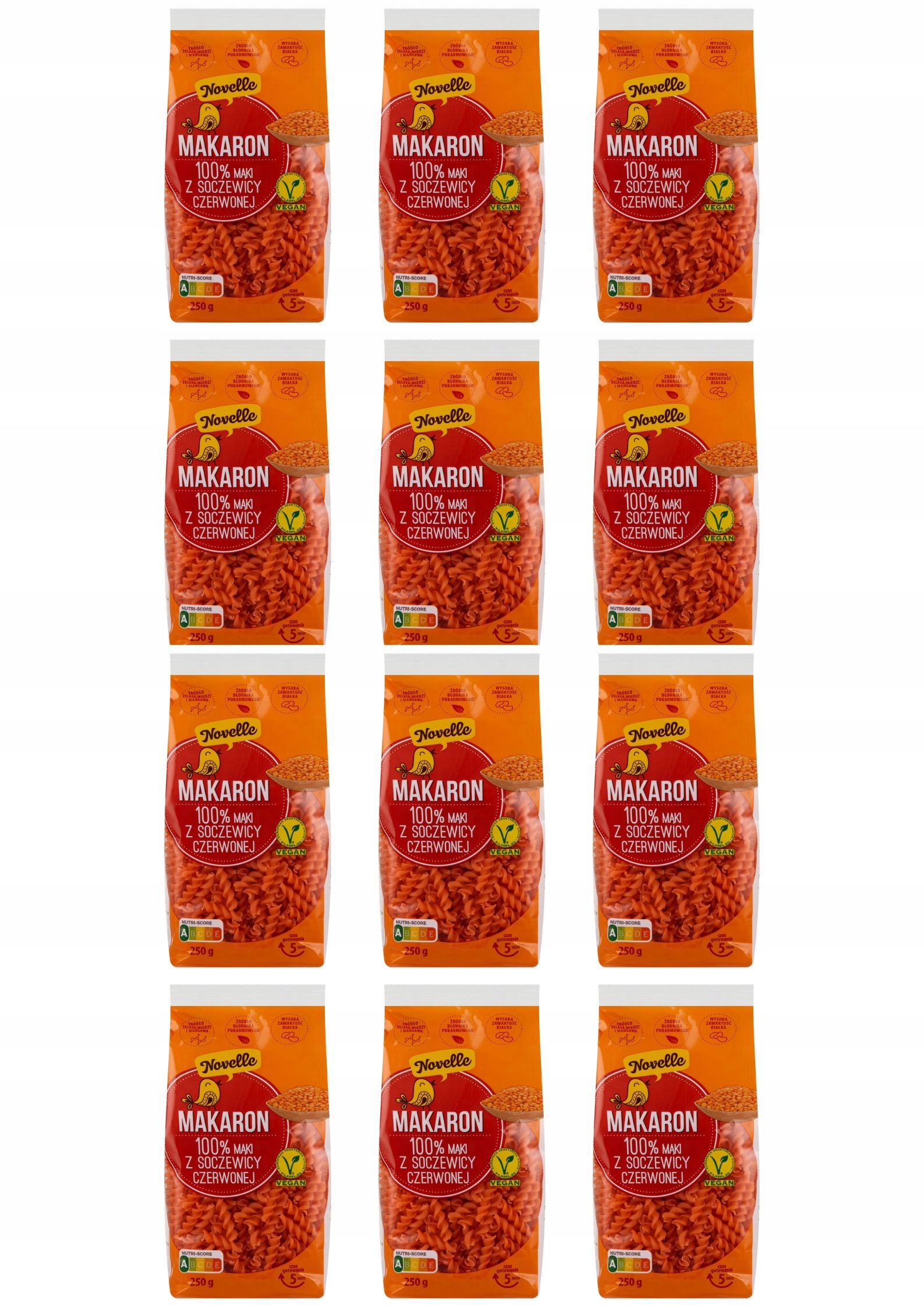 12x Těstoviny z čočky červené fusilli dieta mouka 250g Novelle