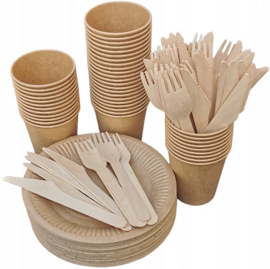 400SZT 100 OSÓB ZESTAW NACZYŃ JEDNORAZOWYCH TALERZE KUBKI SZTUĆCE