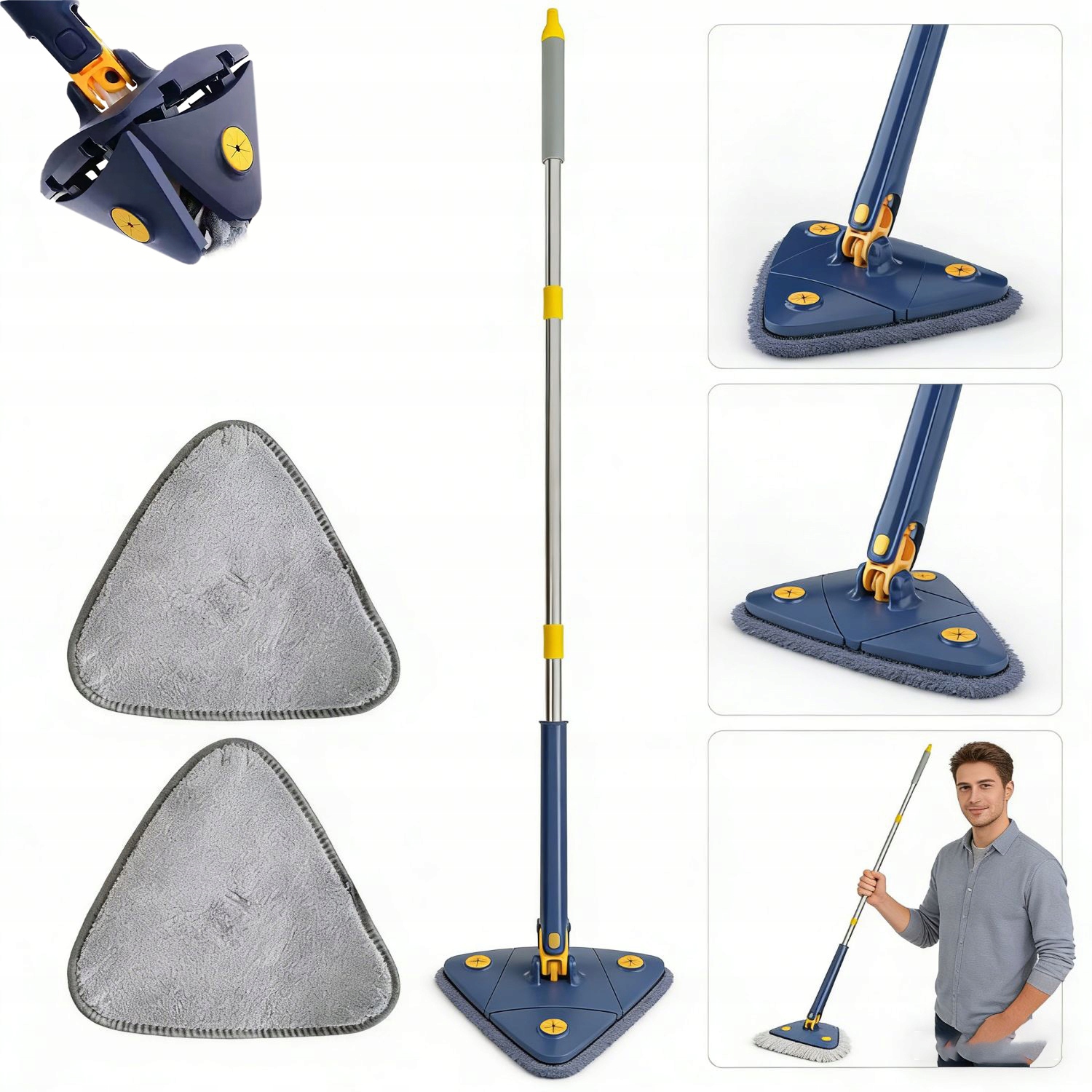 Rotační mop 360° trojúhelníkový s teleskopickým ždímáním 2 utěrky, 5s schnutí