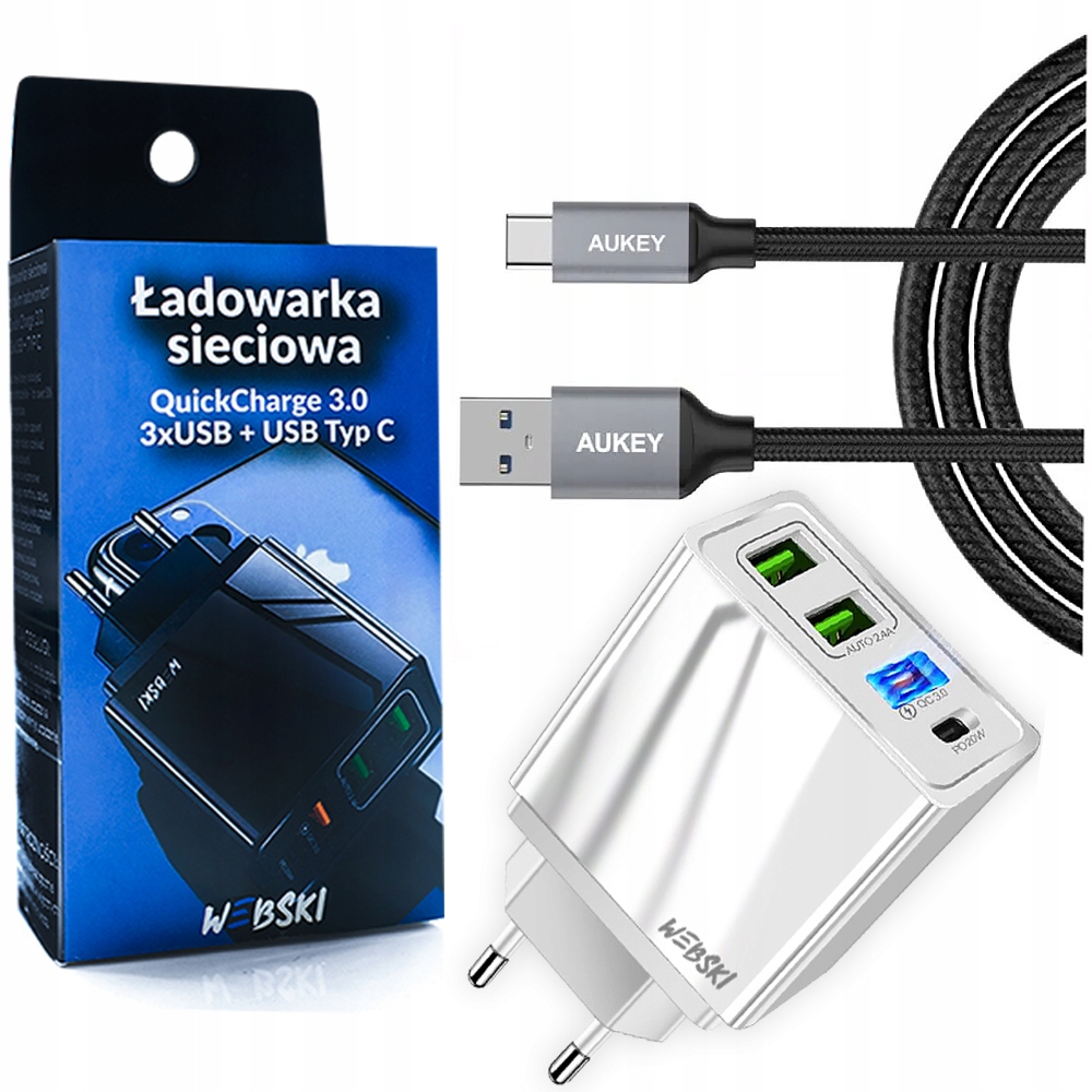 

Szybka Ładowarka Sieciowa 4XUSB Qc 3.0+KABEL Typ-C