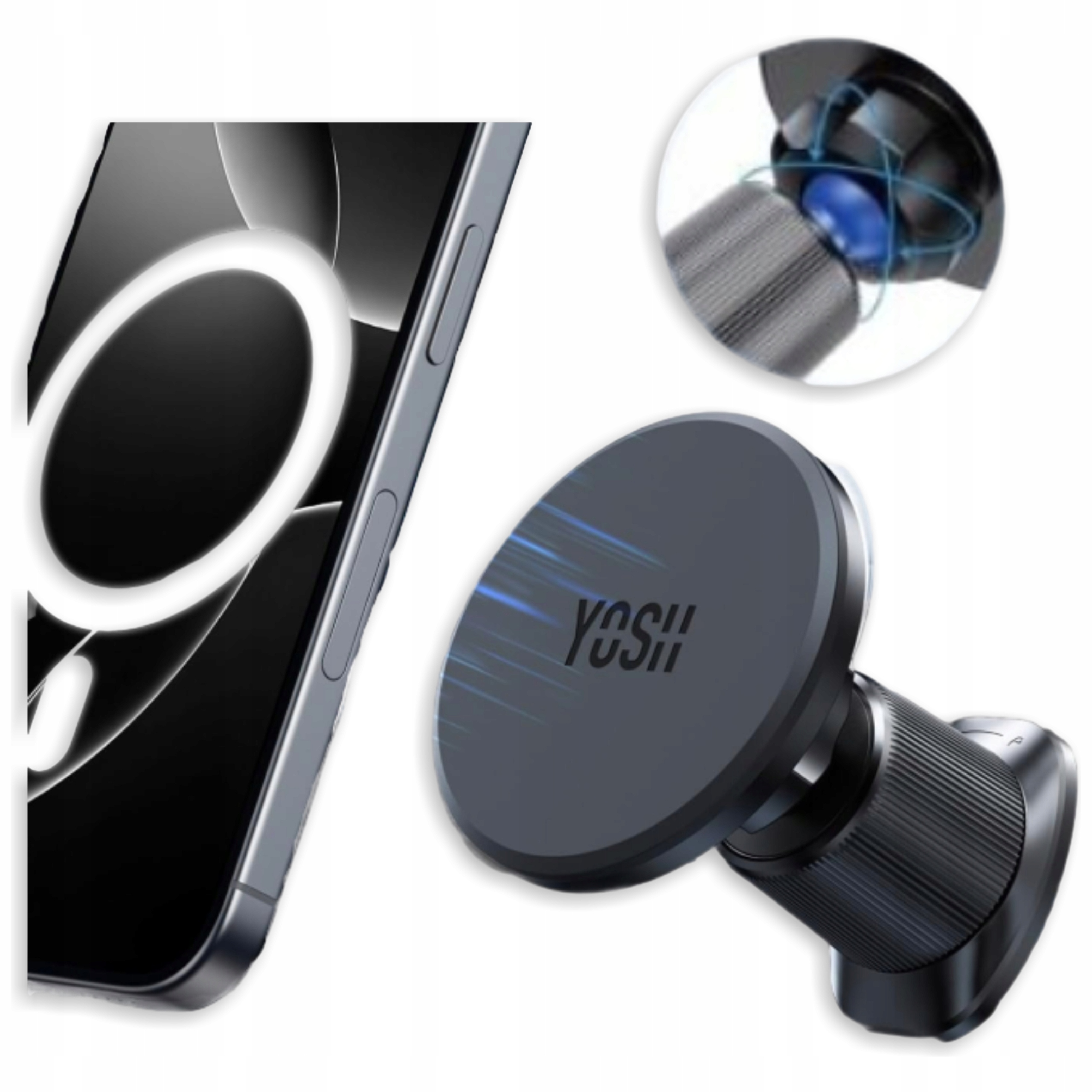 Uchwyt Samochodowy MagSafe Magnetyczny 360 Obrotowy Podwojny Hak iPhone
