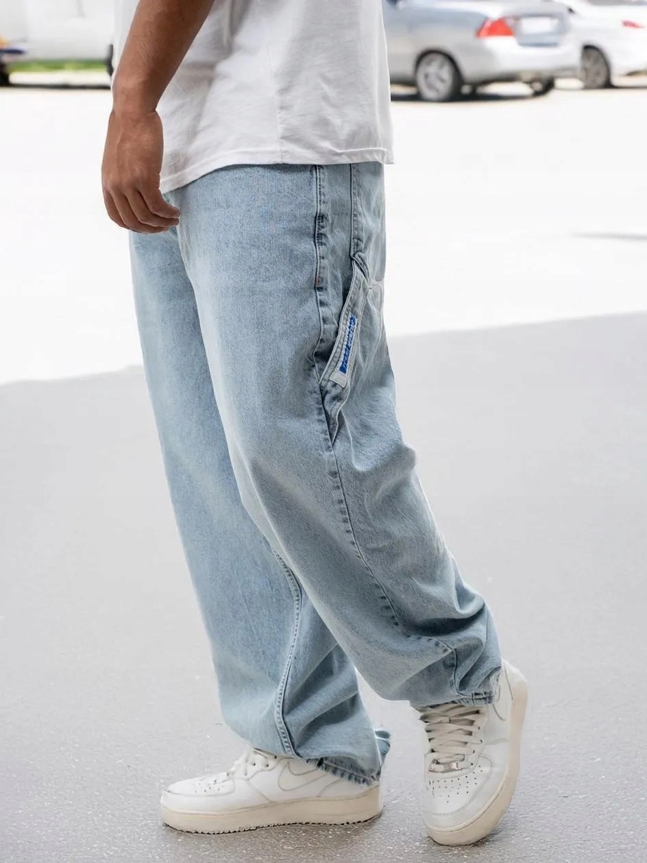 Kalhoty Jigga Wear Crown Jeans Baggy Cargo Light Blue vel.