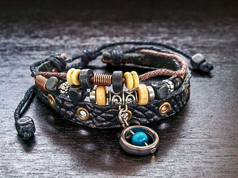 

Modna Bransoletka, Rzemień , Sznurek Len , Wstawki