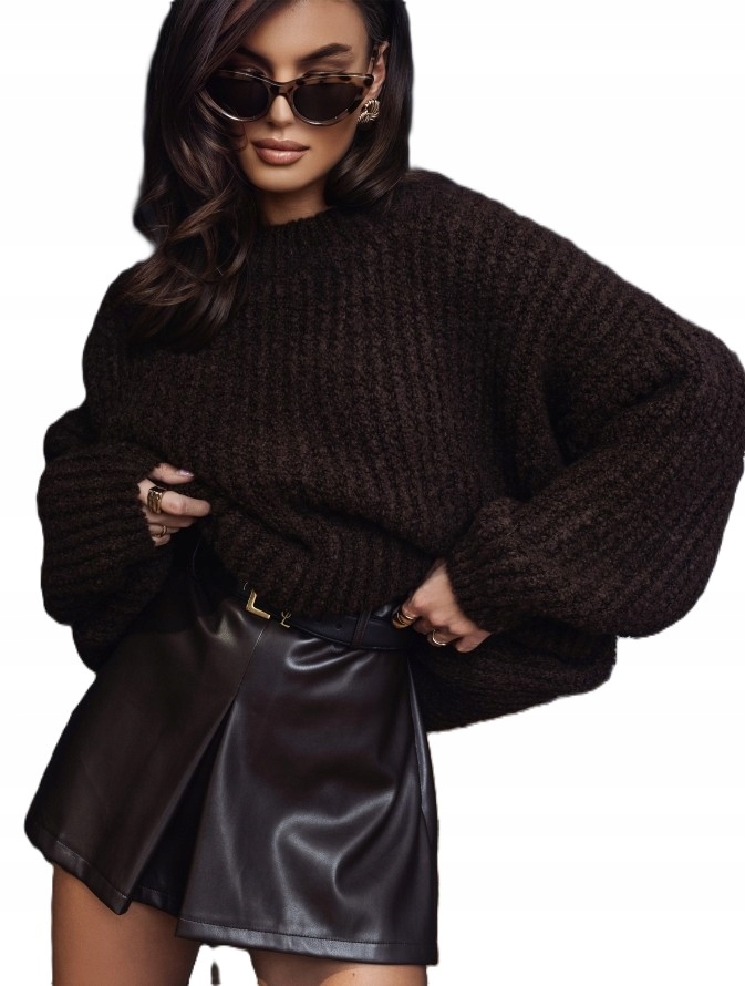 Cocomore Oversize svetr Boucle Hnědý Čokoládový New