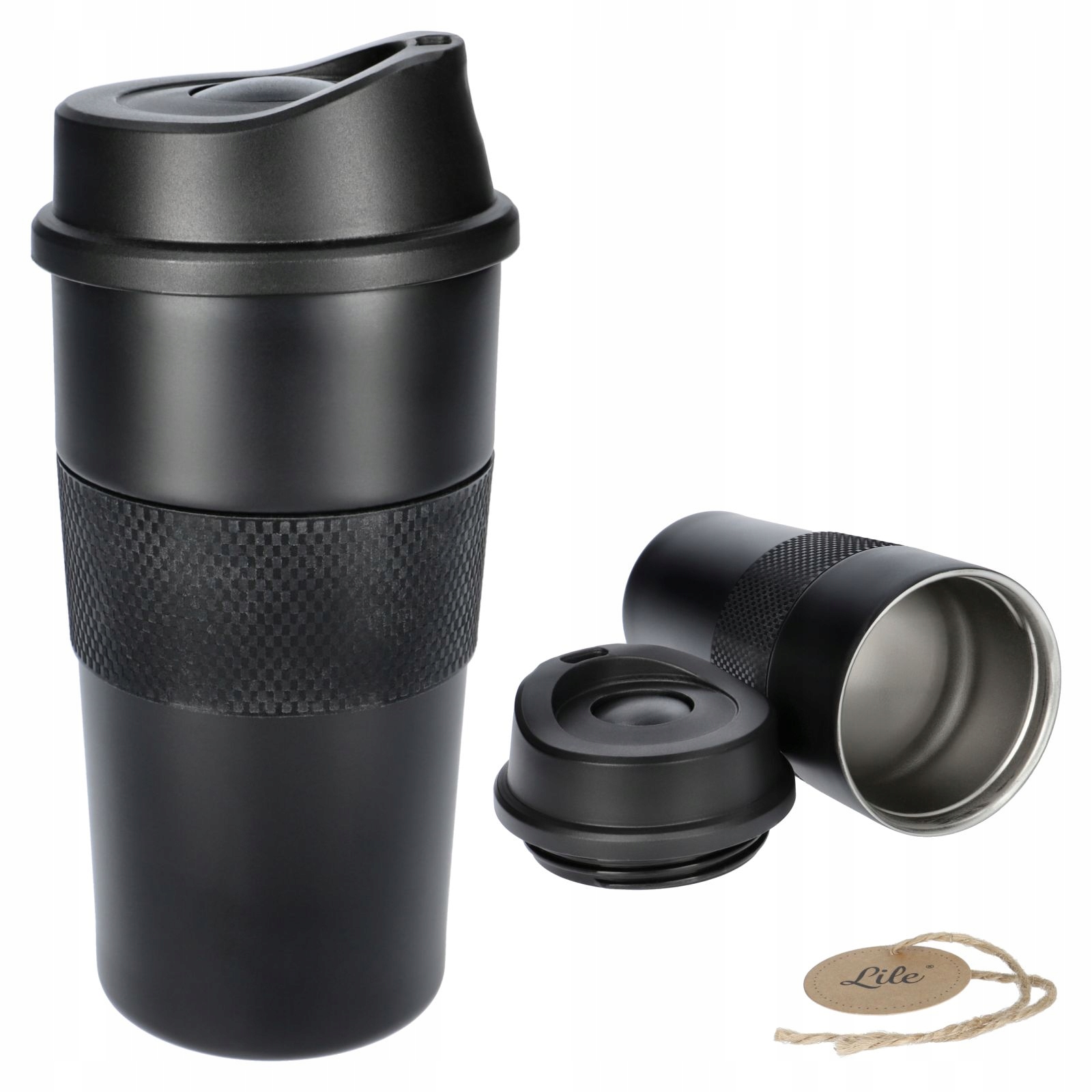 

Kubek termiczny czarny do kawy herbaty bidon 440ml