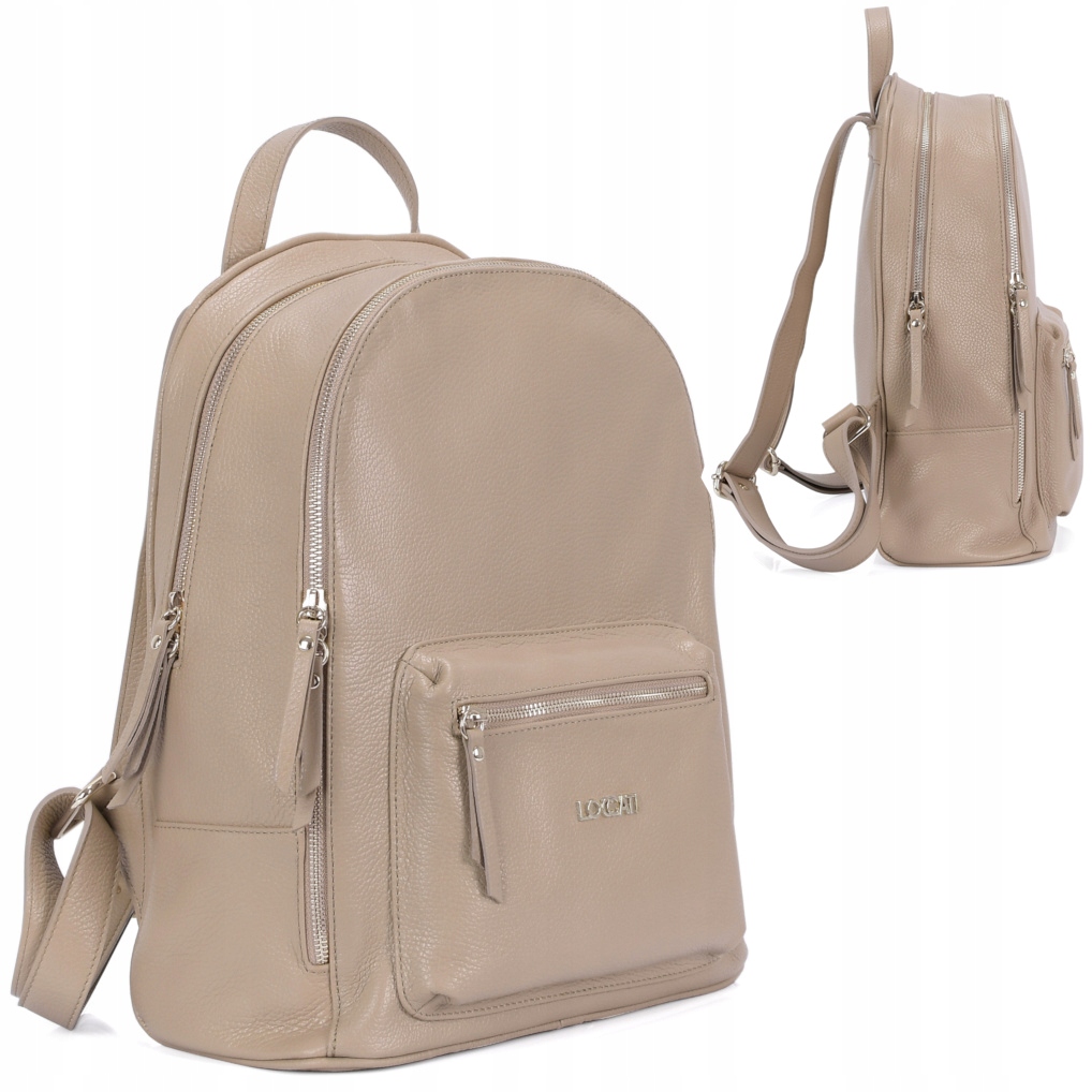 plecak miejski damski skórzany duży a4 modny 2 komory Loccati beż