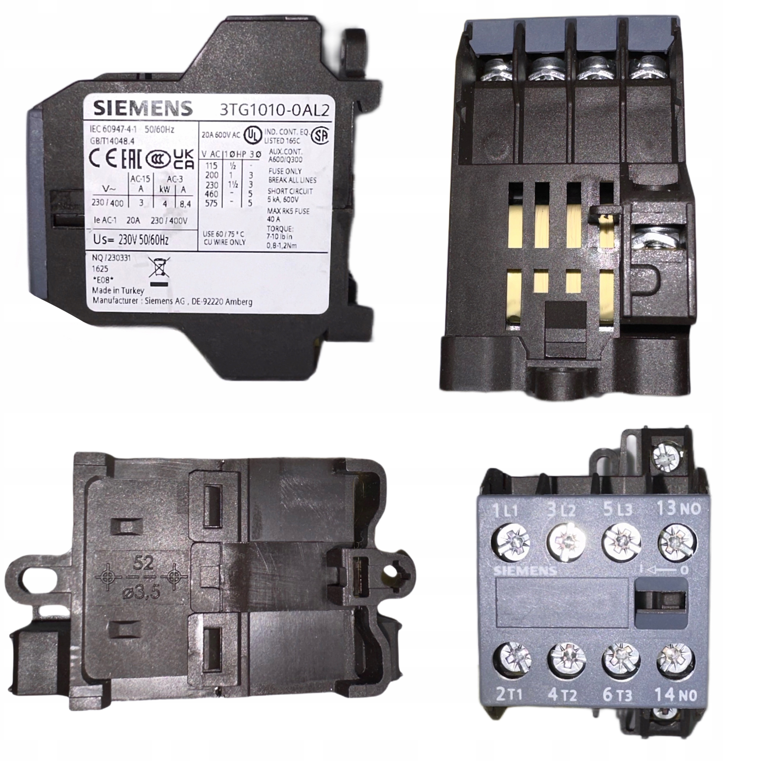 Stykač Siemens 4-PÓLOVÝ 3TG1010-0AL2 Pořádný Silný 20A Připojení 230V