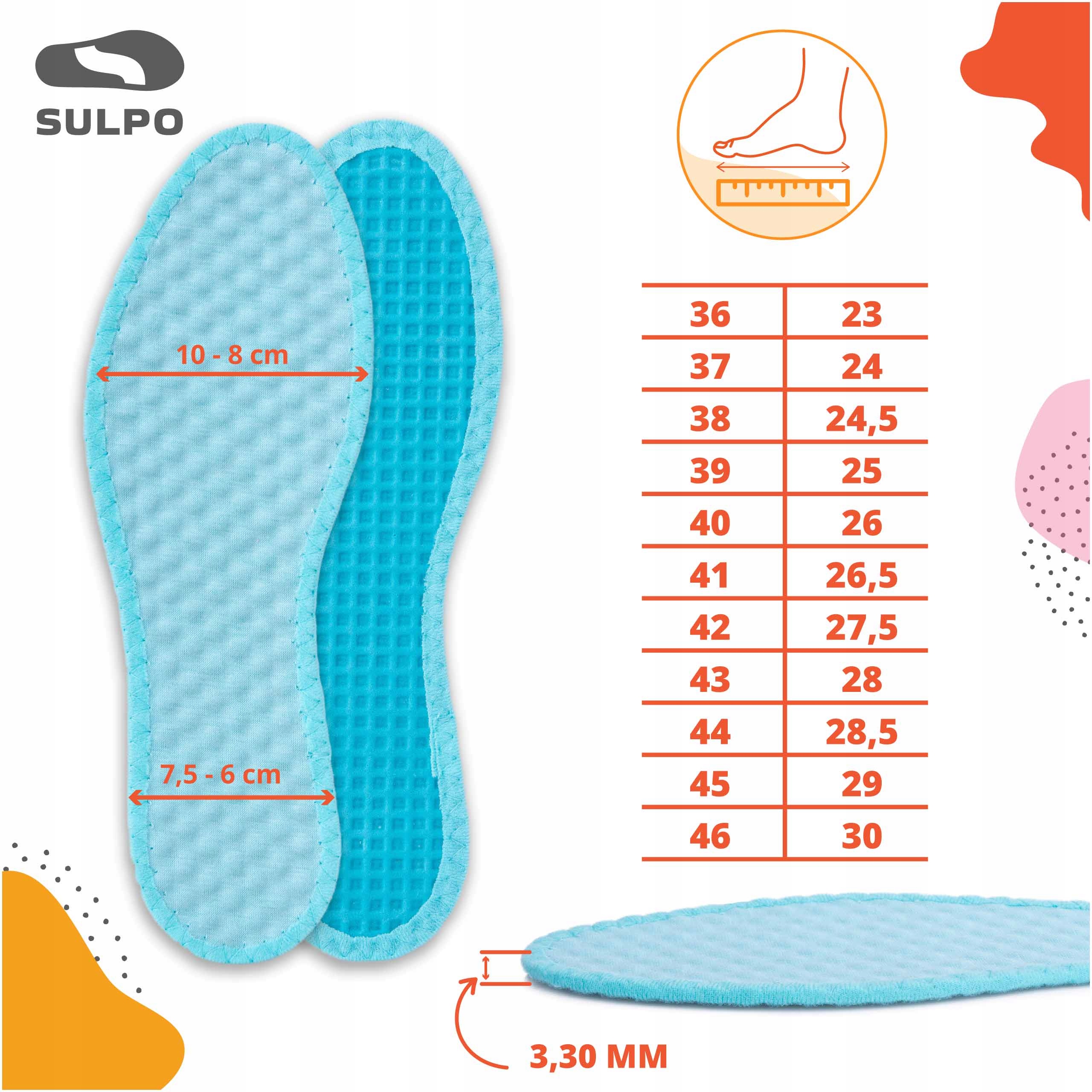 Wkładki MASSAGE do butów masujące PRZECIWPOTNE Płeć uniseks