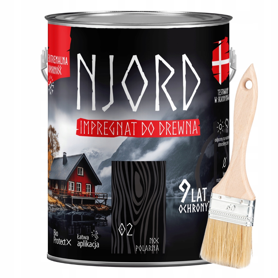 Sada Njord Ochranný Impregnační Přípravek Na Dřevo 5 L Polární Noc Štětec 50 MM