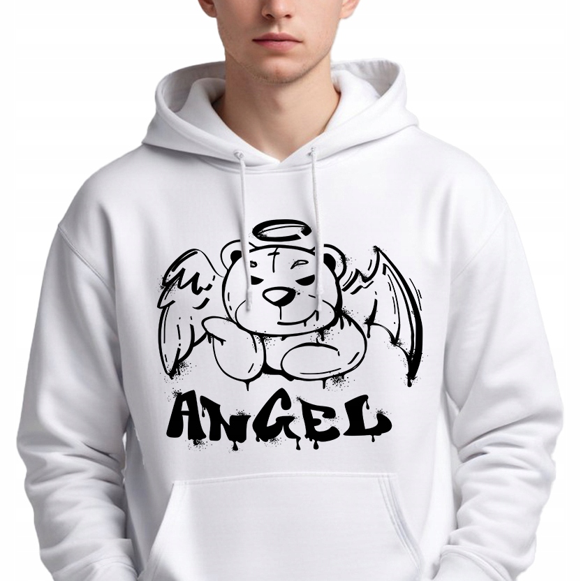 Mikina S Kapucí bílá bavlna Streetwear módní Dárek Angel velikost S