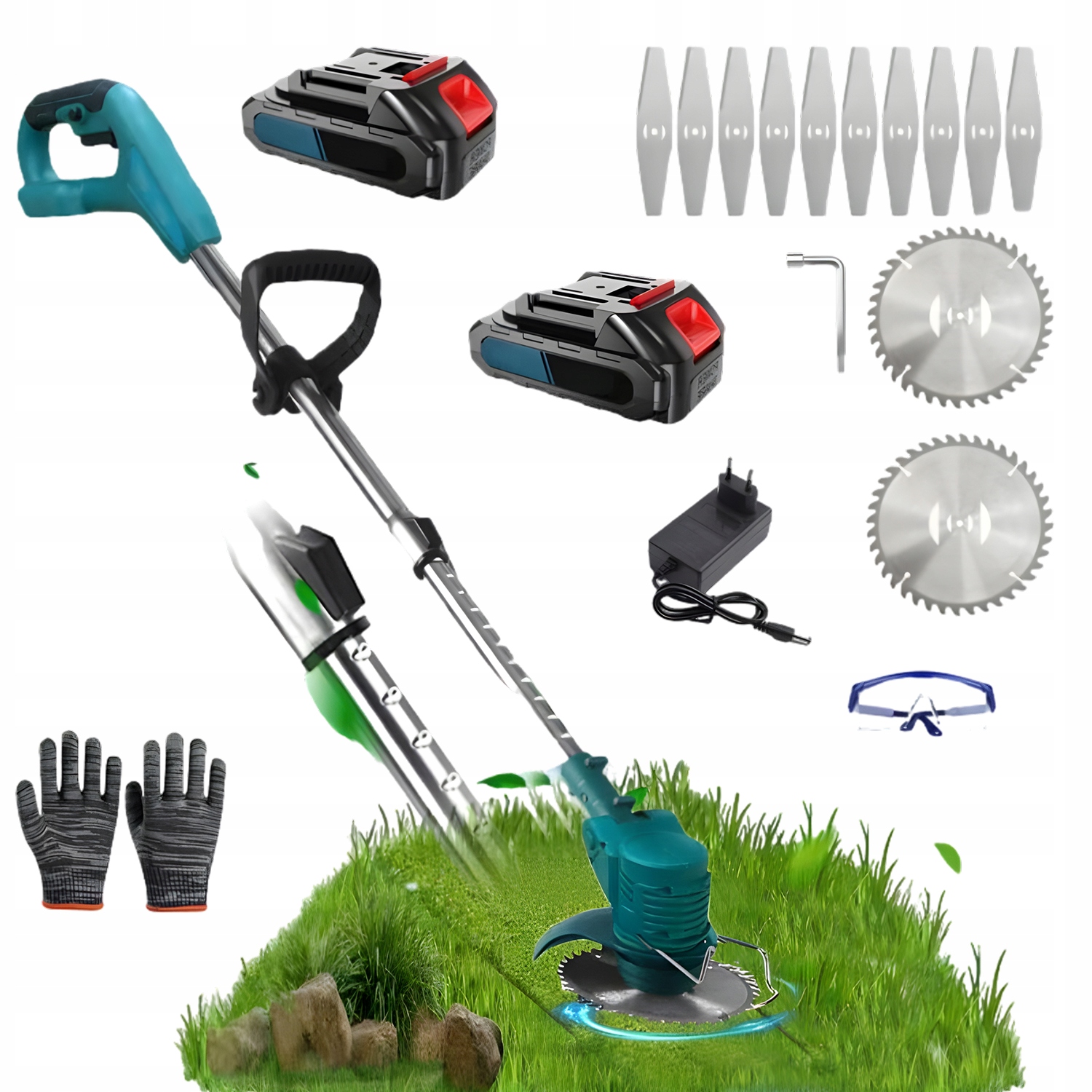 Elektrická Bezdrátová Sekačka 1500W 3 Čepele Nastavitelná Rukojeť 2*AKU