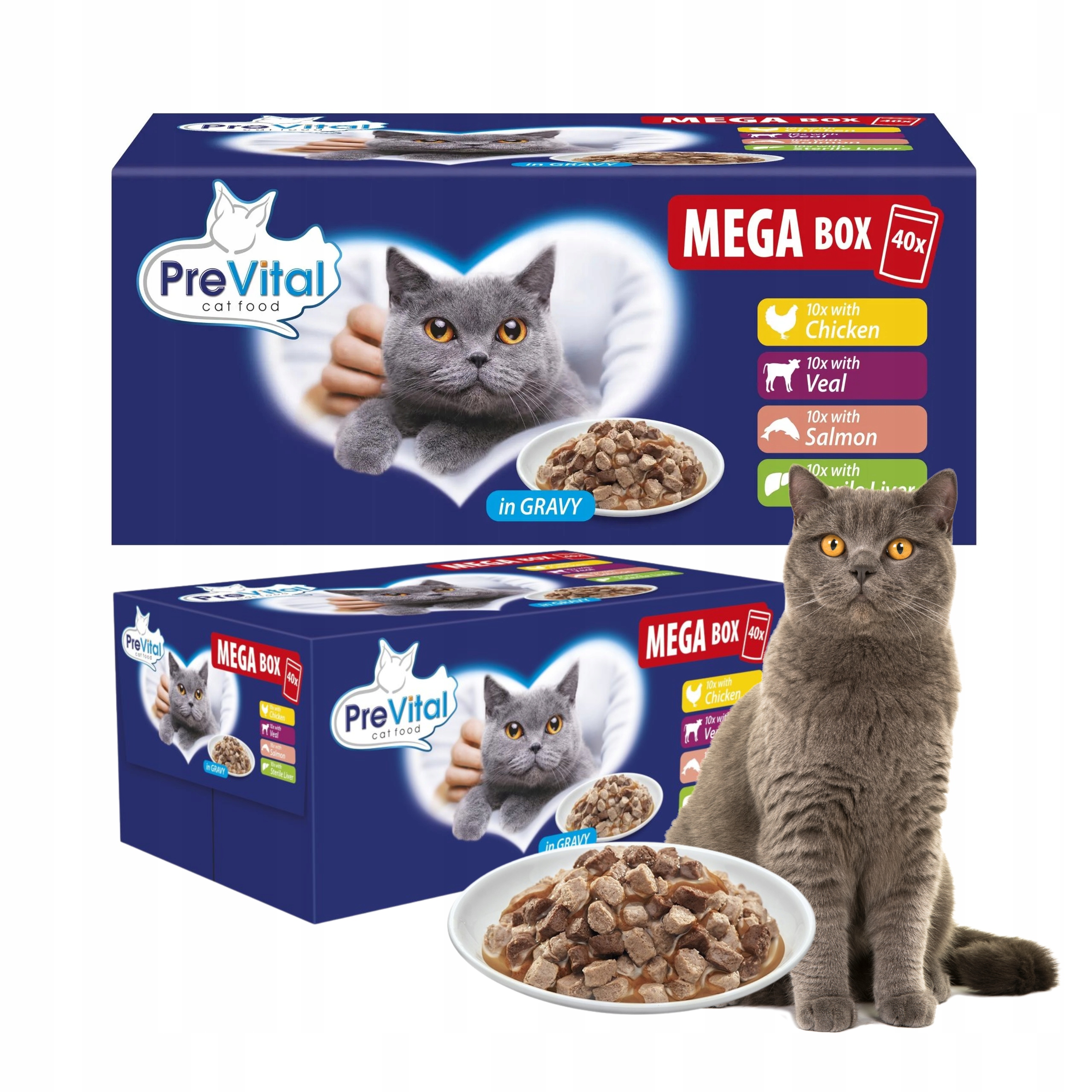 80 x Mokra Karma Dla Kota PreVital Box Mix Smaki W Sosie 100g Saszetki