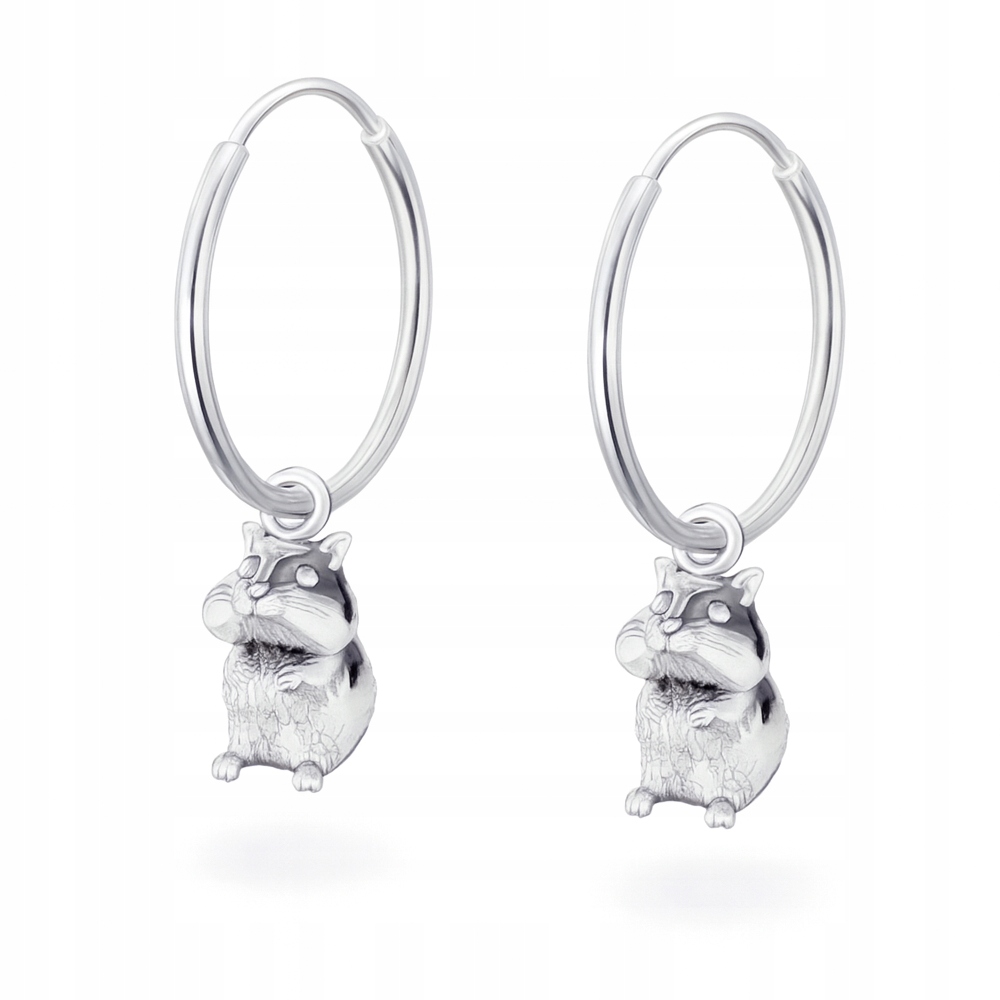 Chamster Křeček 3D Chamsters Velké stříbrné kruhové náušnice stříbro 925