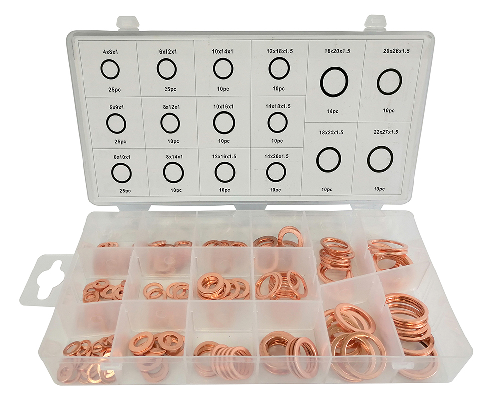 PODKŁADKI MIEDZIANE ZESTAW 220 SZT PODKŁADKA 16 ROZMIARÓW POSORTOWANE