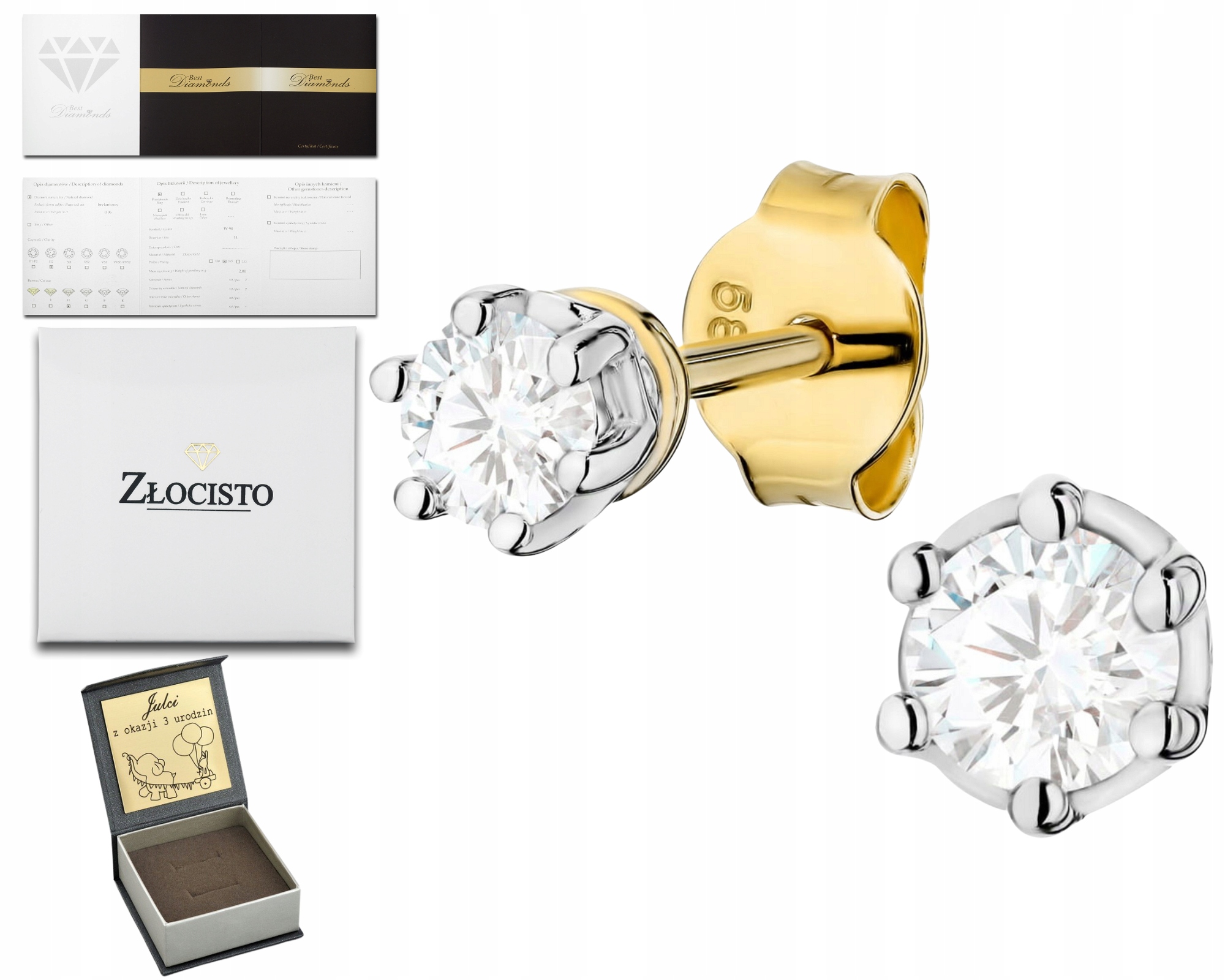 Zlaté Náušnice S Laboratorním Diamantem Na Tyči Zlato 585