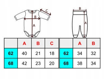 KOMPLET niemowlęcy Body Półśpiochy + czapeczka 62 Rozmiar 62