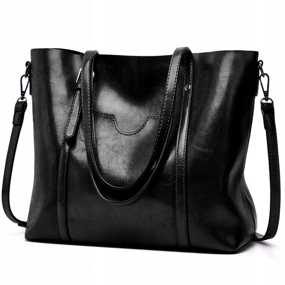 TOREBKA DAMSKA CZARNA DUŻA MIEJSKA TORBA NA RAMIE MODNA SKÓRZANA EKOSKÓRA Marka bez marki