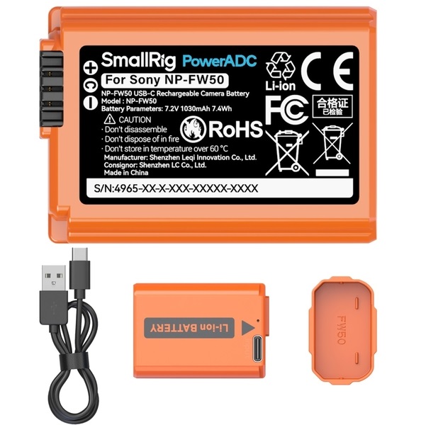 SmallRig 4965 NP-FW50 Usb-c Oranžová akumulátor Kabel pro Sony