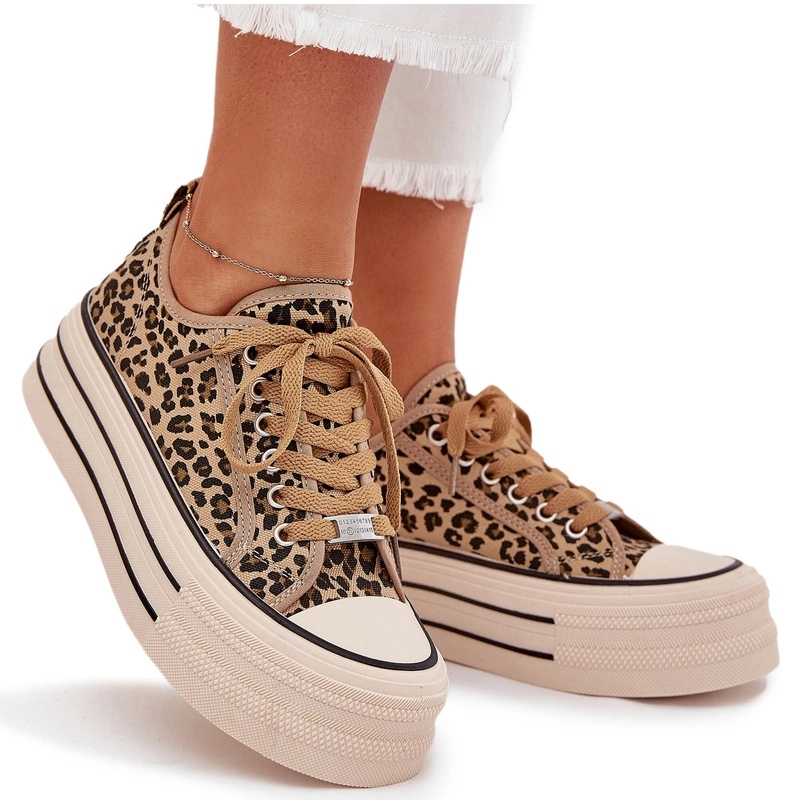 Trampki Damskie Marinae 9157 Masywna Platforma Materiałowe Panterka 37