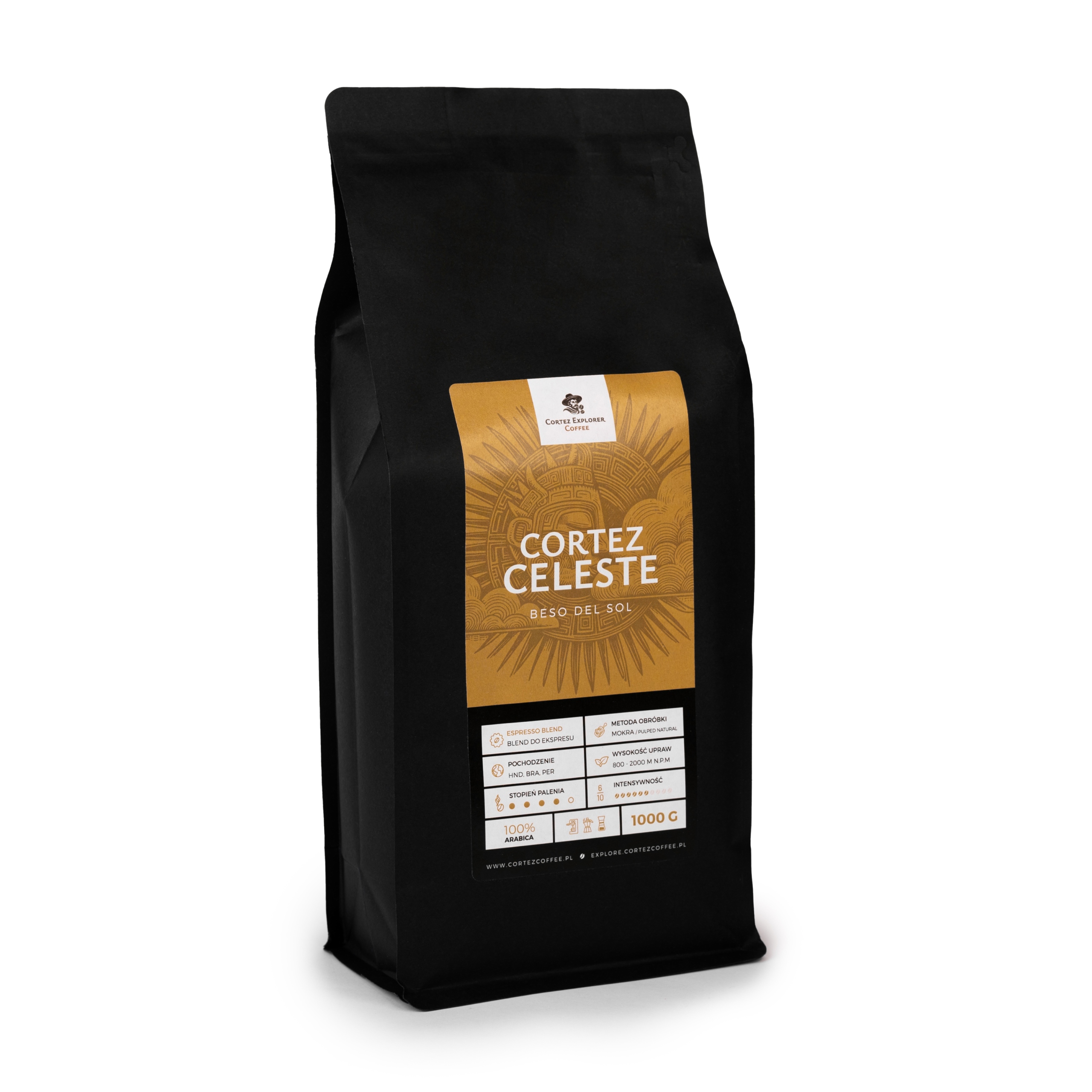 Levně Káva zrnková Cortez Celeste Beso Del Sol 100% Arabica Espresso Blend 1 Kg