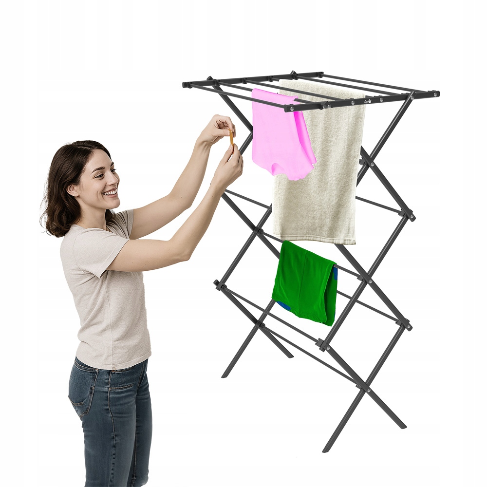 Sušák Na Prádlo Černý Vertikální, Snadné Skládání, Volně Stojící, Odolný