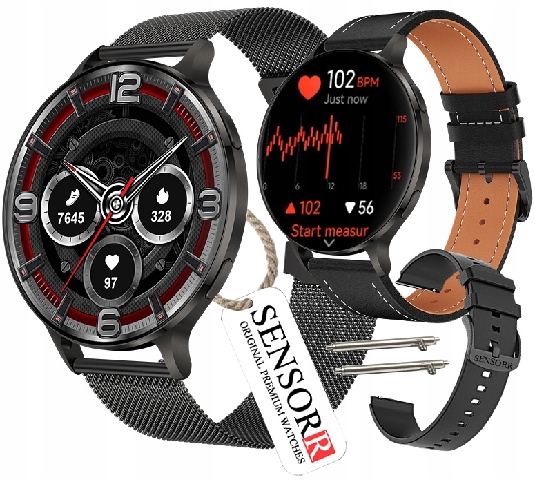 Smartwatch Męski Zegarek Rozmowy Pulsometr Sen Kroki 3 Paski Cienki