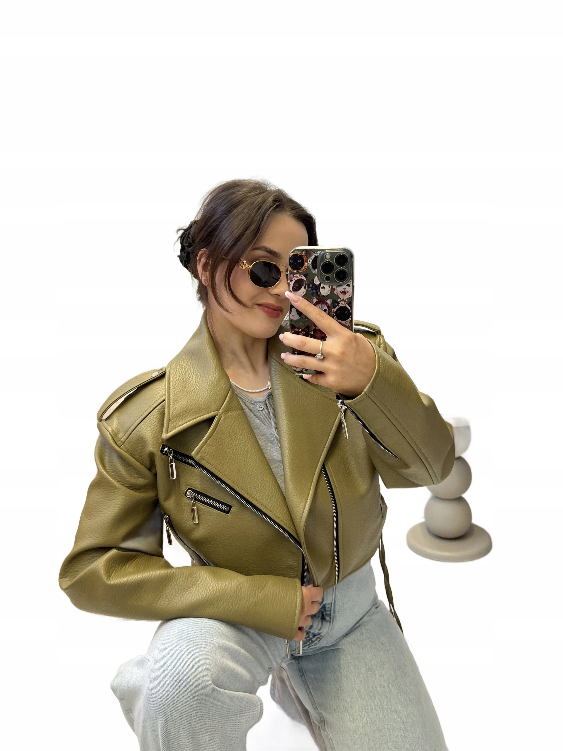 La Milla Bunda Ramoneska Eco Kůže Zelený Hrášek Univerzální