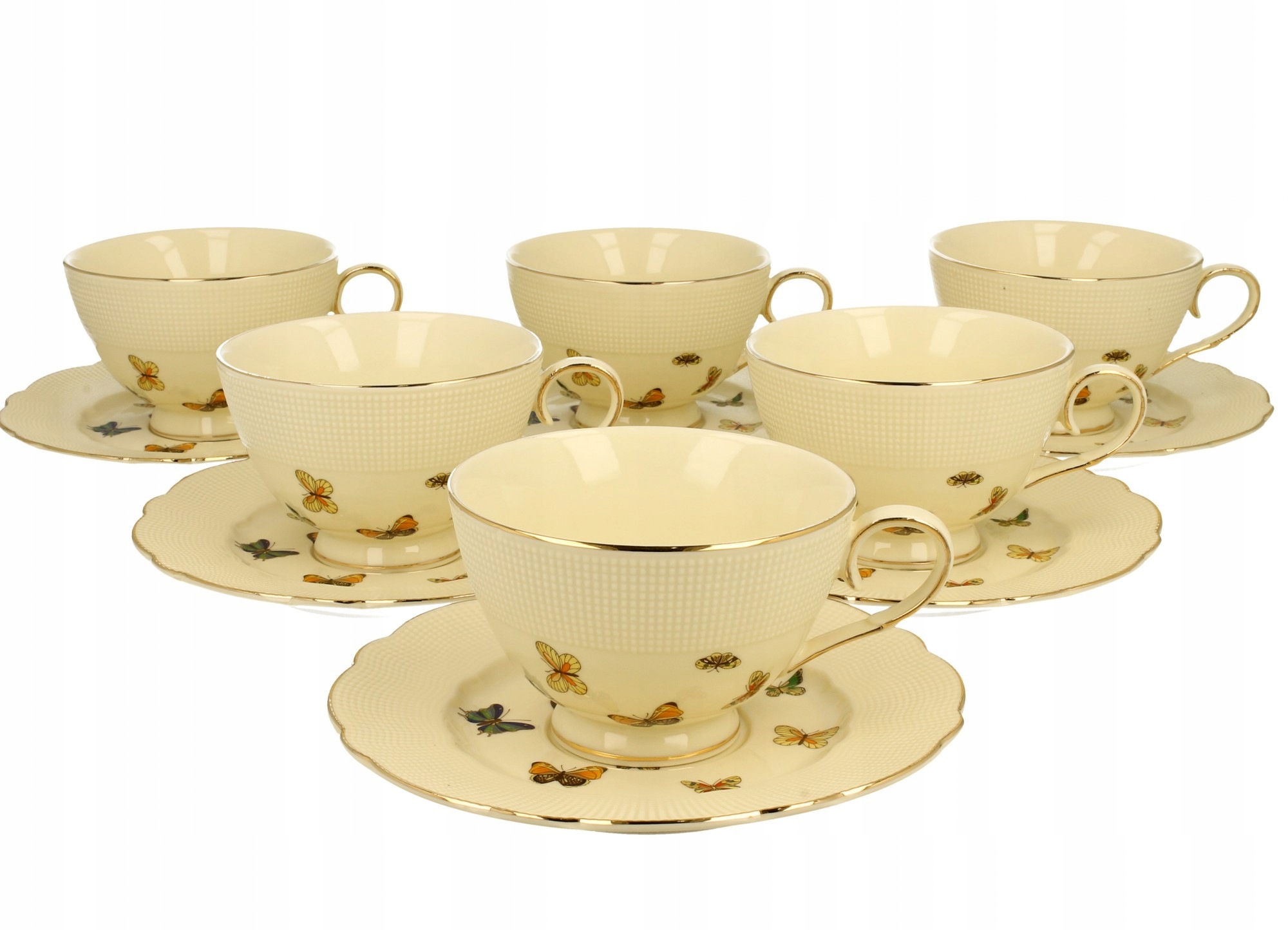 Porcelánové šálky káva čaj 6+6 260 ml Motýliky porcelán šálka