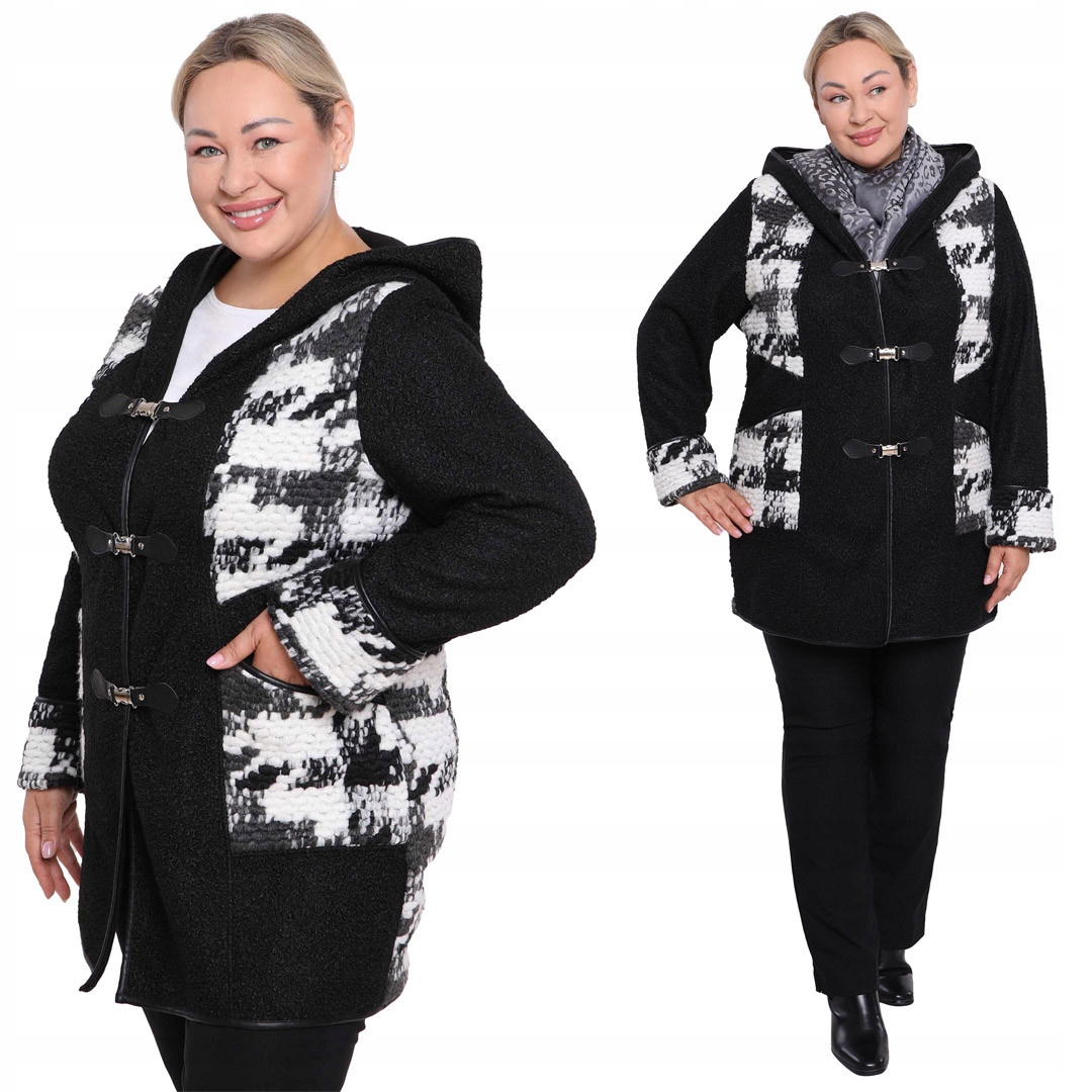 Černo-bílý kabát Bouclé velikost 44