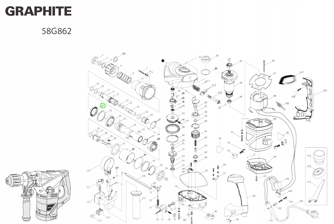 USZCZELKA DO MŁOTA UDAROWEGO MŁOTOWIERTARKI GRAPHITE 58G862 ORYGINALNA Marka GRAPHITE