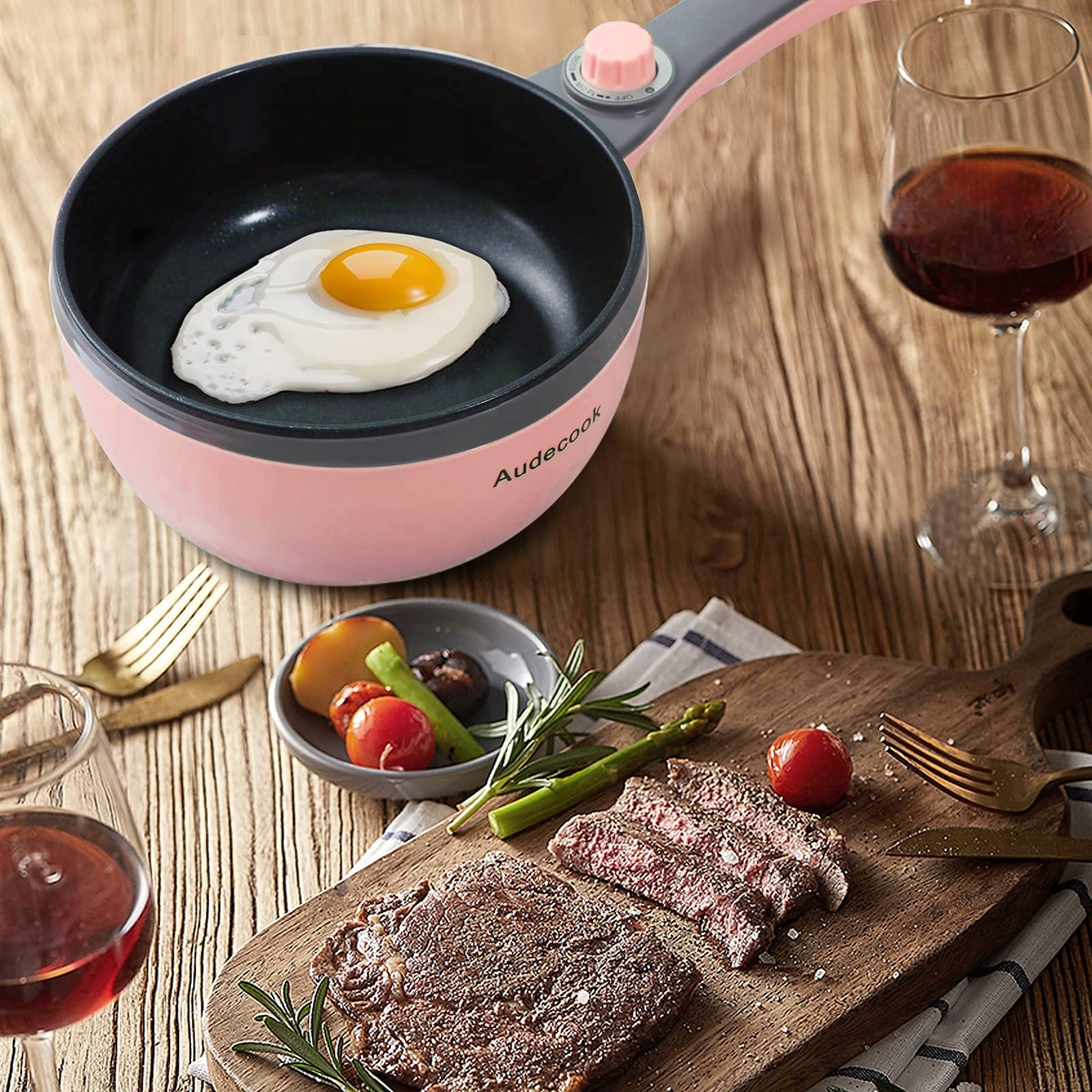 AUDECOOK Elektryczny Garnek 1,5L z Parowarem Antyadhezyjny Multicooker — miniatura 5