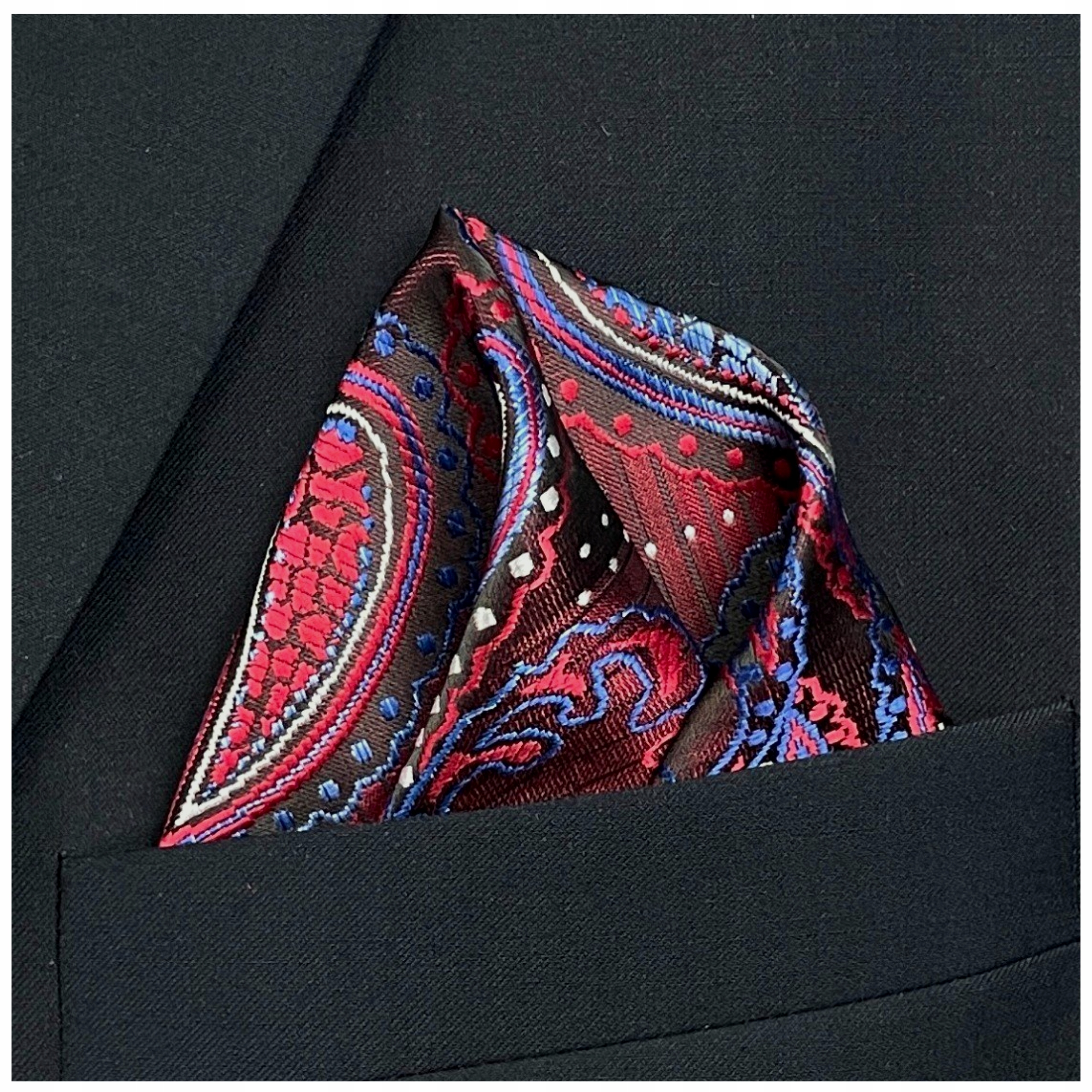 Czerwona Niebieska Biała Poszetka żakardowa chustka do kieszeni marynarki