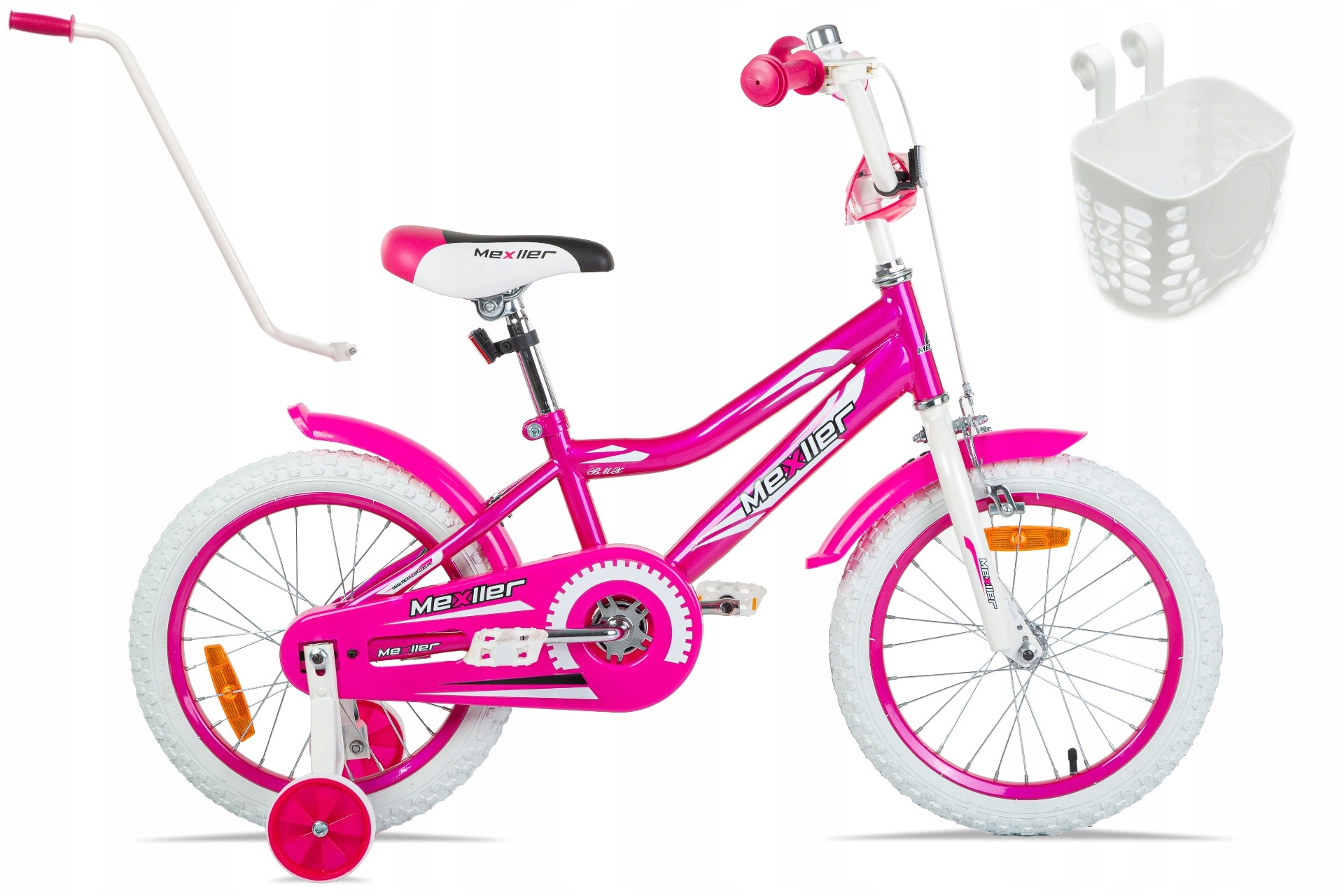 Rower dziecięcy Mexller Bmx 16 cali Rowerek Różowy dla Dziewczynki Koszyk