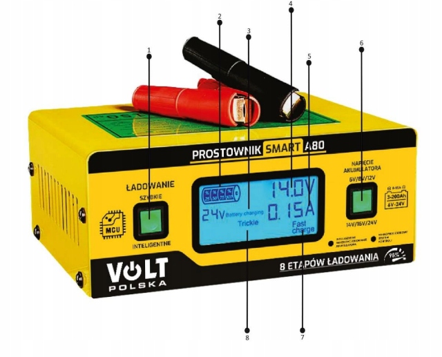 PROSTOWNIK ŁADOWARKA DO AKUMULATORÓW 6V 12V 24v 15A Model Smart A80