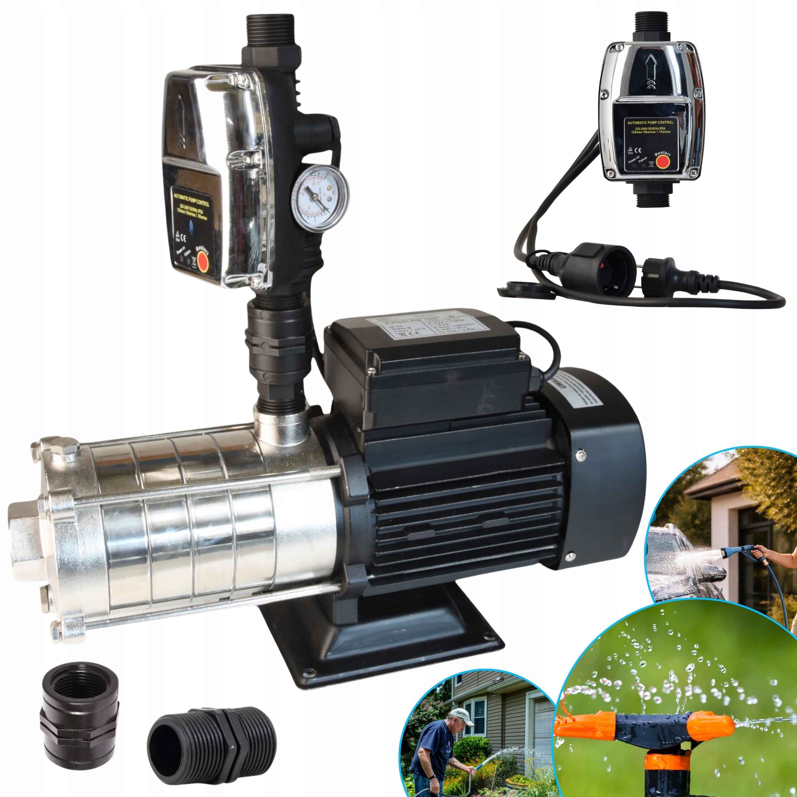 Výkonná Hydroforová Pumpa Inox 1100 W 130 L/min S Vypínačem, Hotová Sada