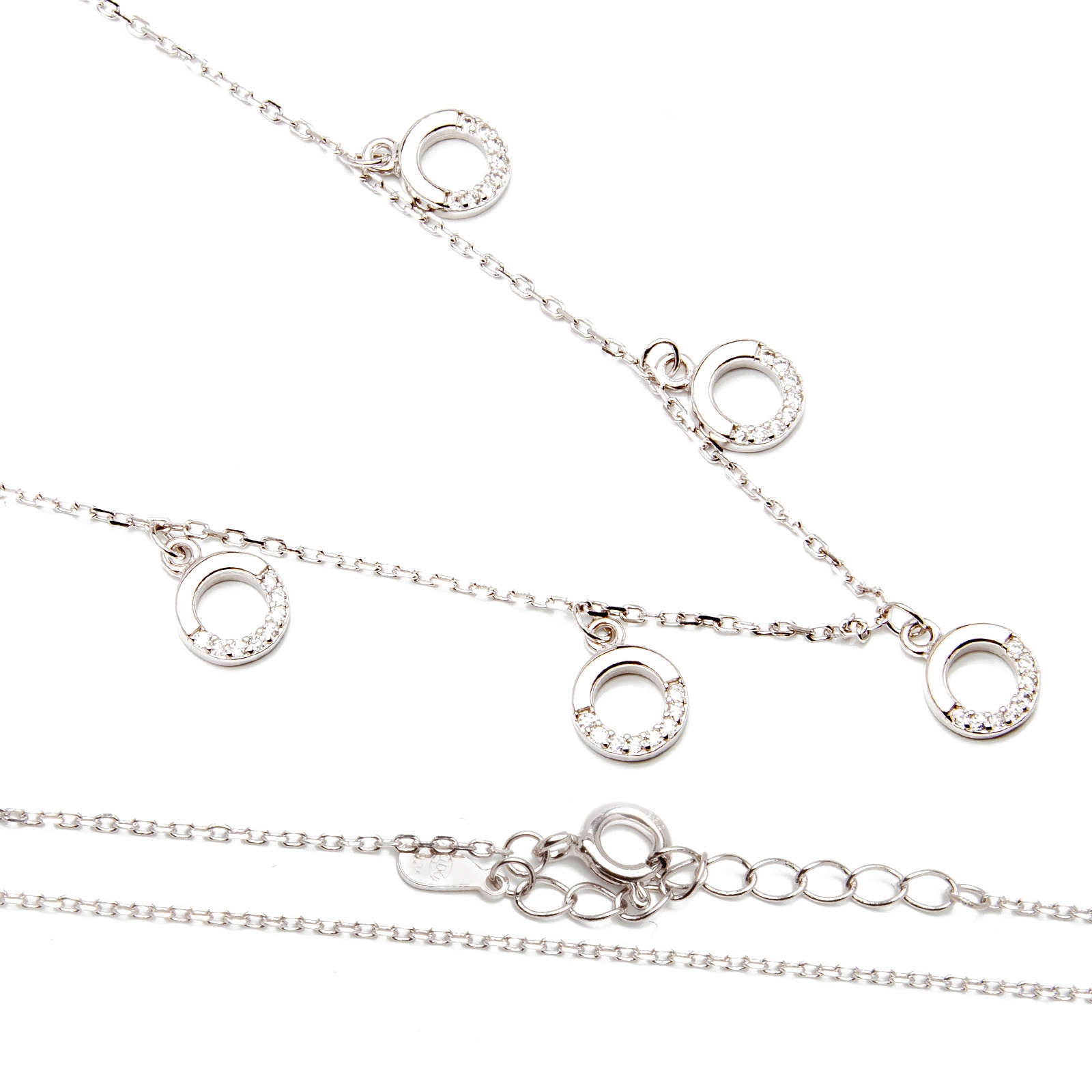 Stříbrný náhrdelník 925 s kroužky a zirkonem ankr