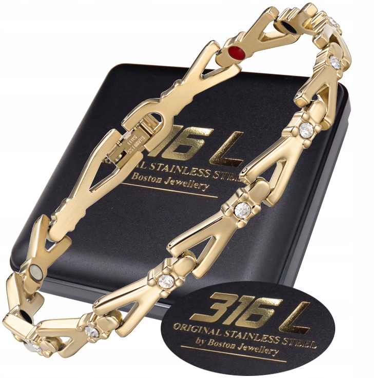 Złota Zdrowotna Bransoletka Magnetyczna Damska Z Cyrkoniami Jakość